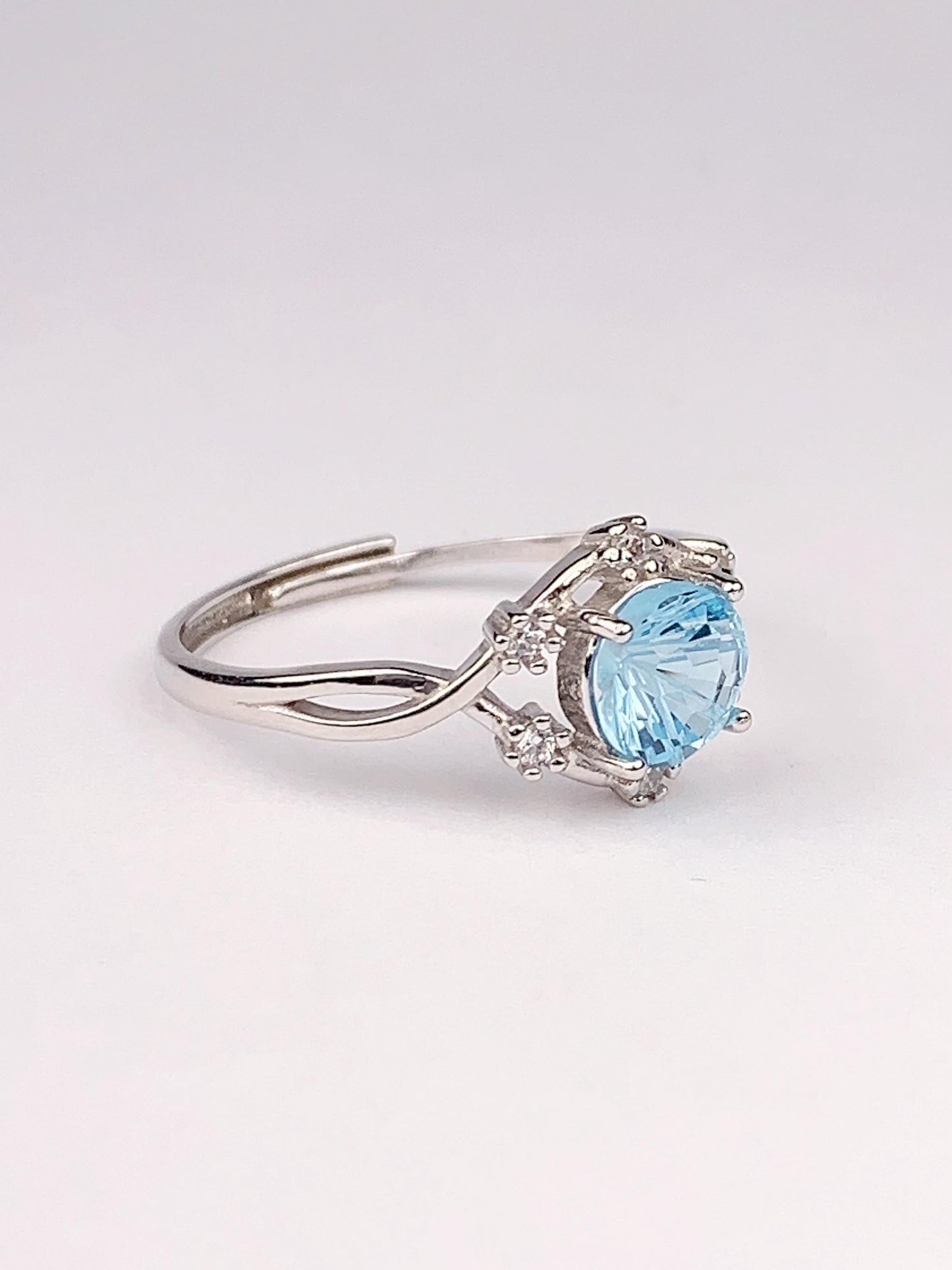 6mm 1 Carat  Genuine Natural Swiss Blue Topaz 18K Gold Plated S 925 Sterling Silver Ring fireworks faceted cut