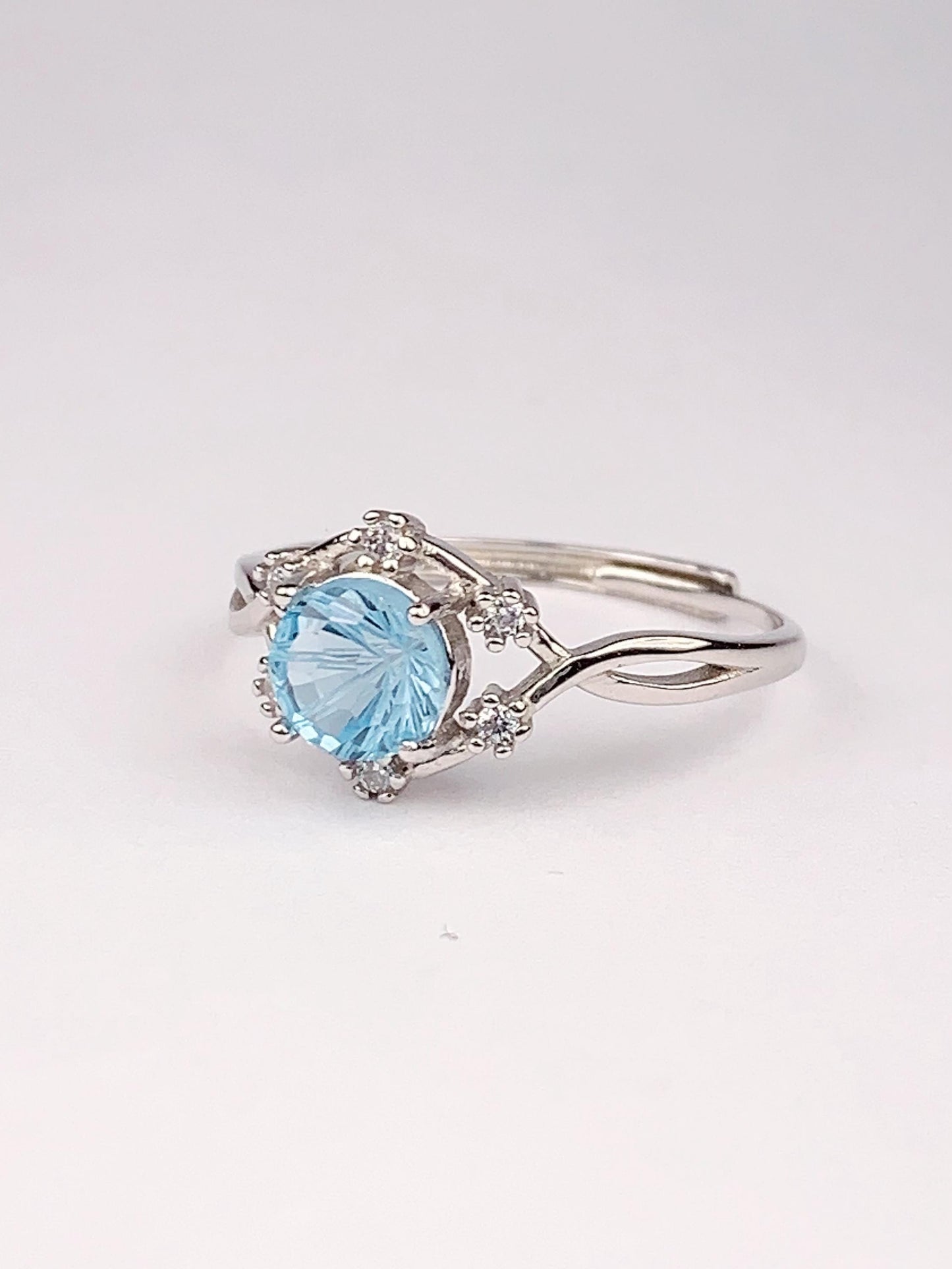 6mm 1 Carat  Genuine Natural Swiss Blue Topaz 18K Gold Plated S 925 Sterling Silver Ring fireworks faceted cut