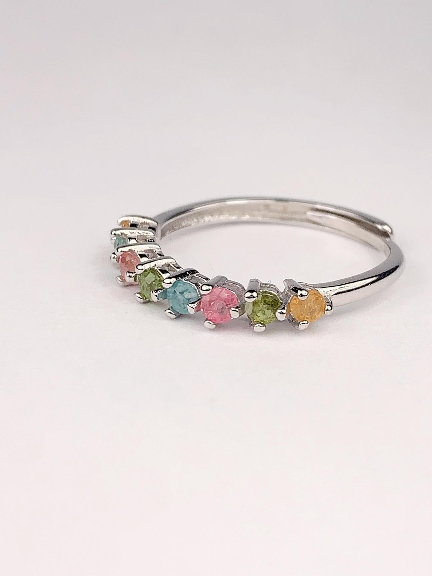 Rainbow Tourmaline Ring: 18K Gold Plated Sterling Silver Adjustable Band