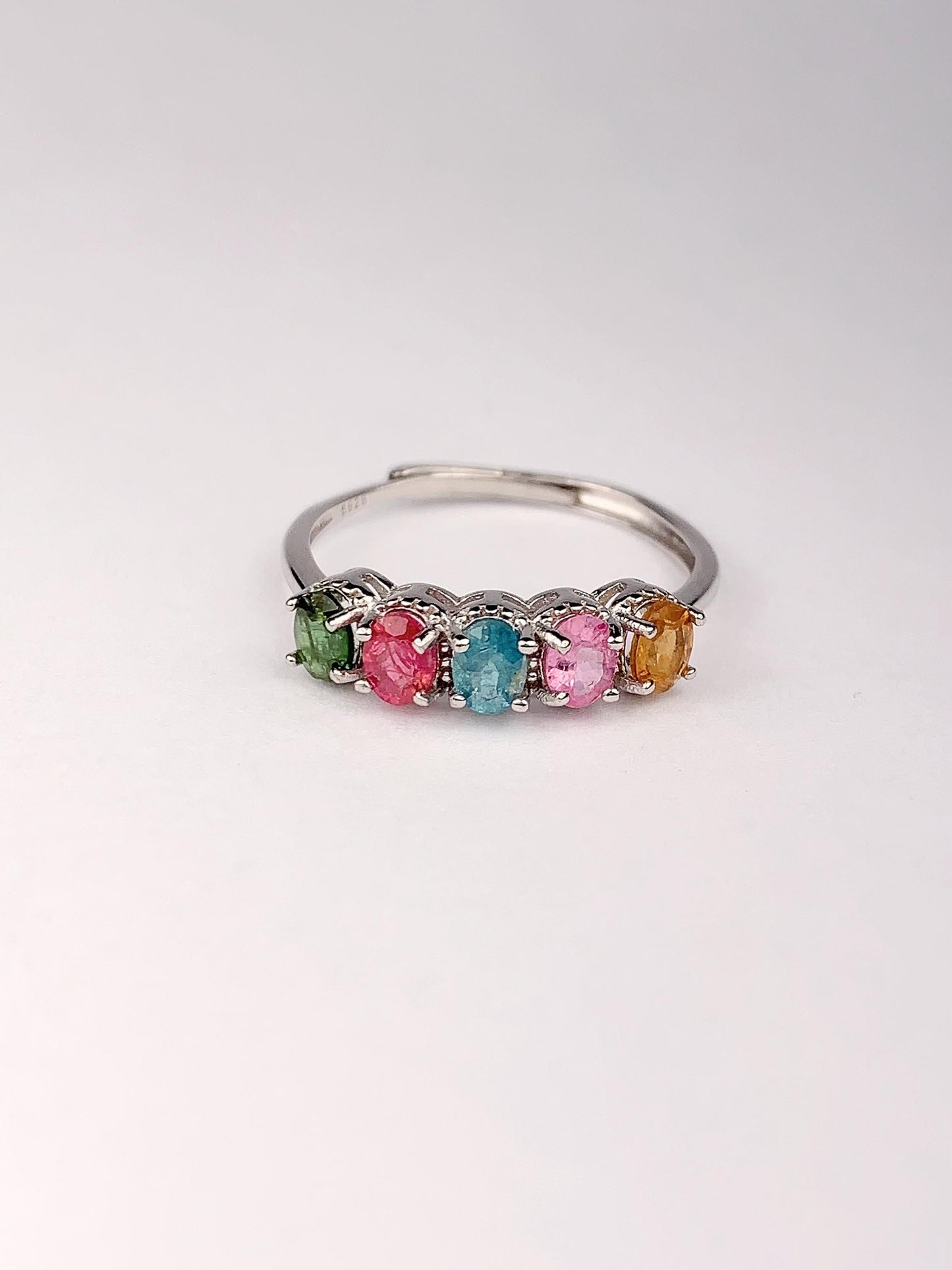 3mm Genuine Natural Rainbow Tourmaline Round Faceted Cut 18K Gold Plated S 925 Sterling Silver Ring