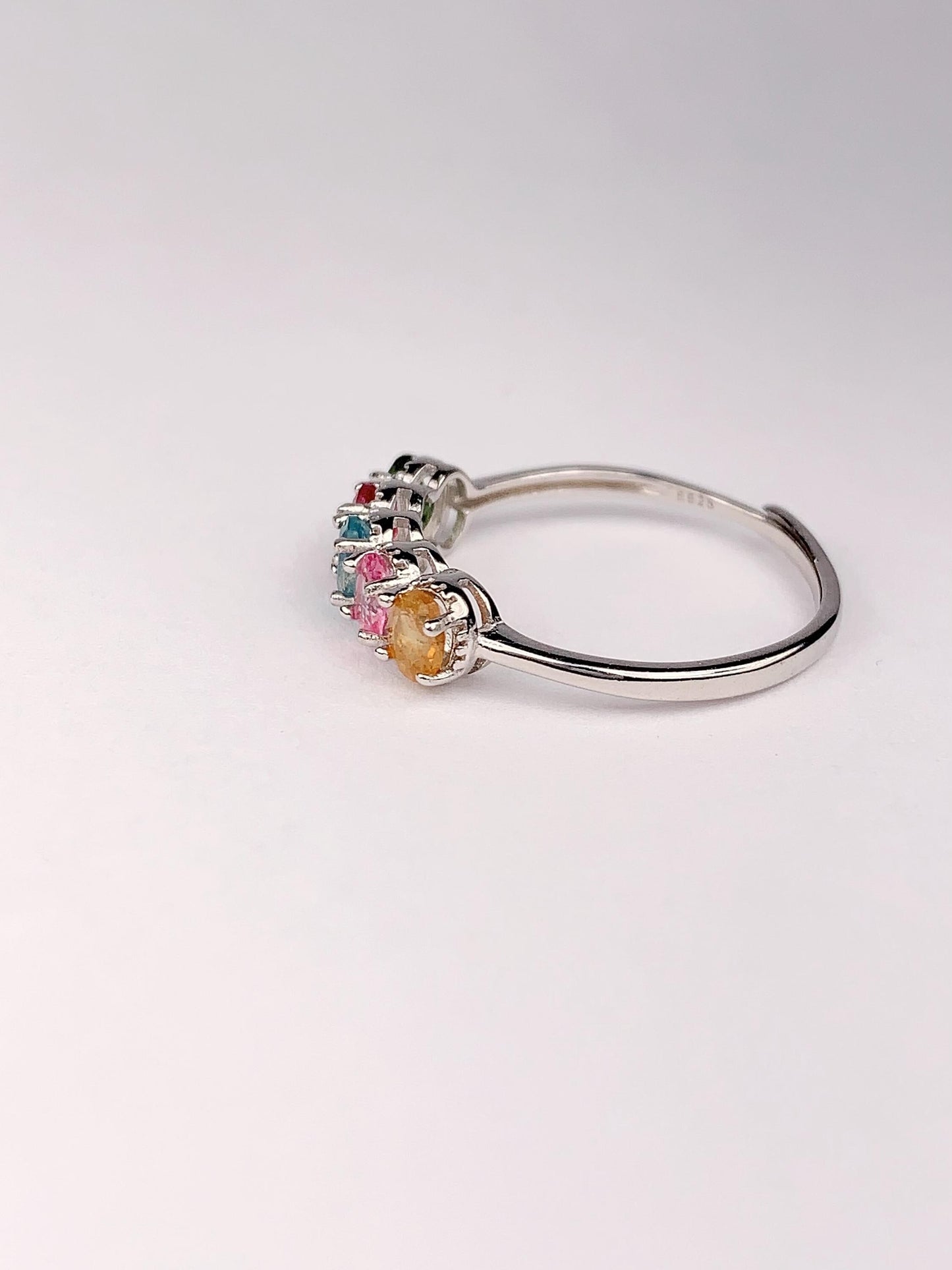 3mm Genuine Natural Rainbow Tourmaline Round Faceted Cut 18K Gold Plated S 925 Sterling Silver Ring