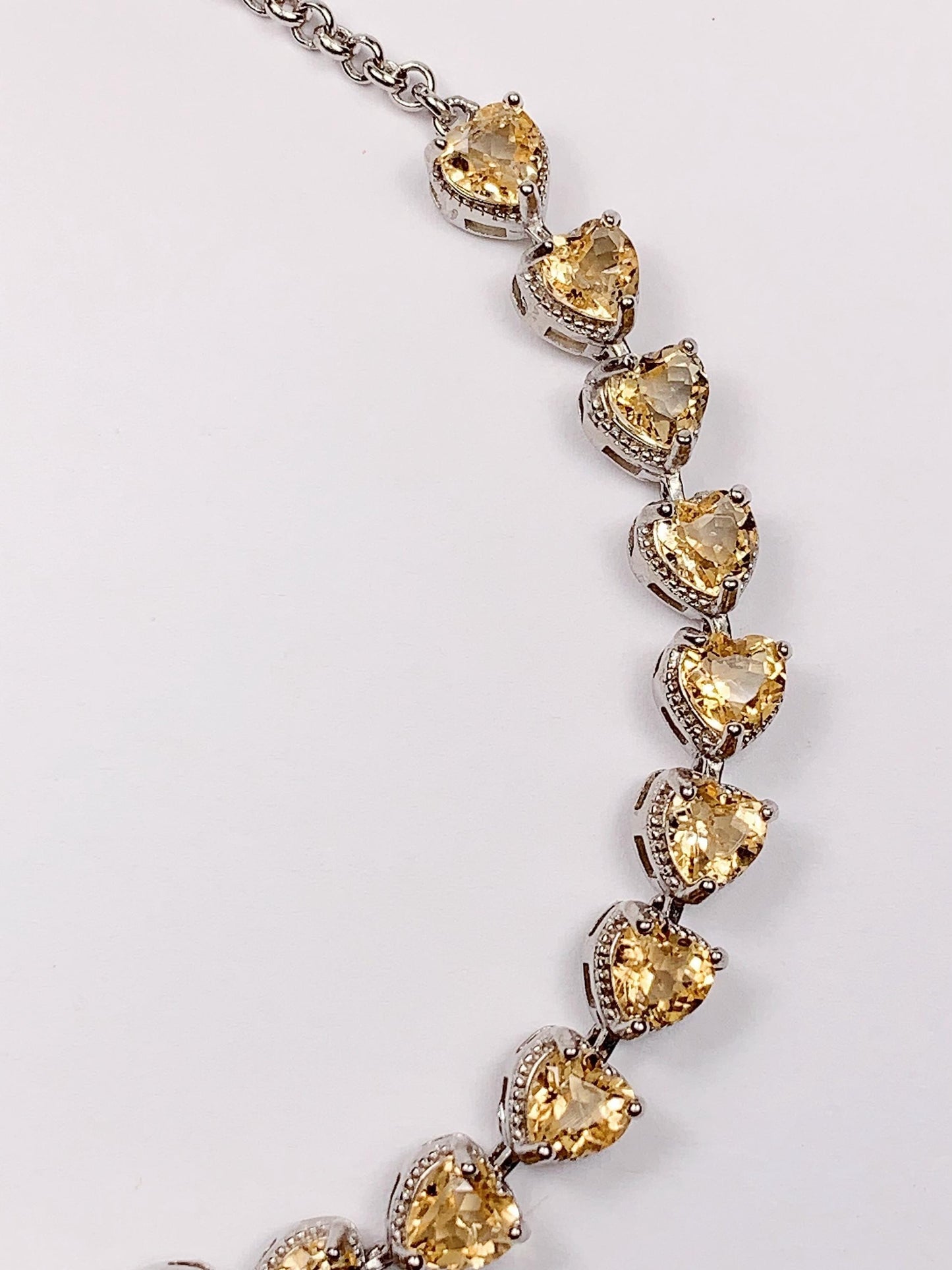 Citrine Heart Bracelet: 18k White Gold Plated Sterling Silver