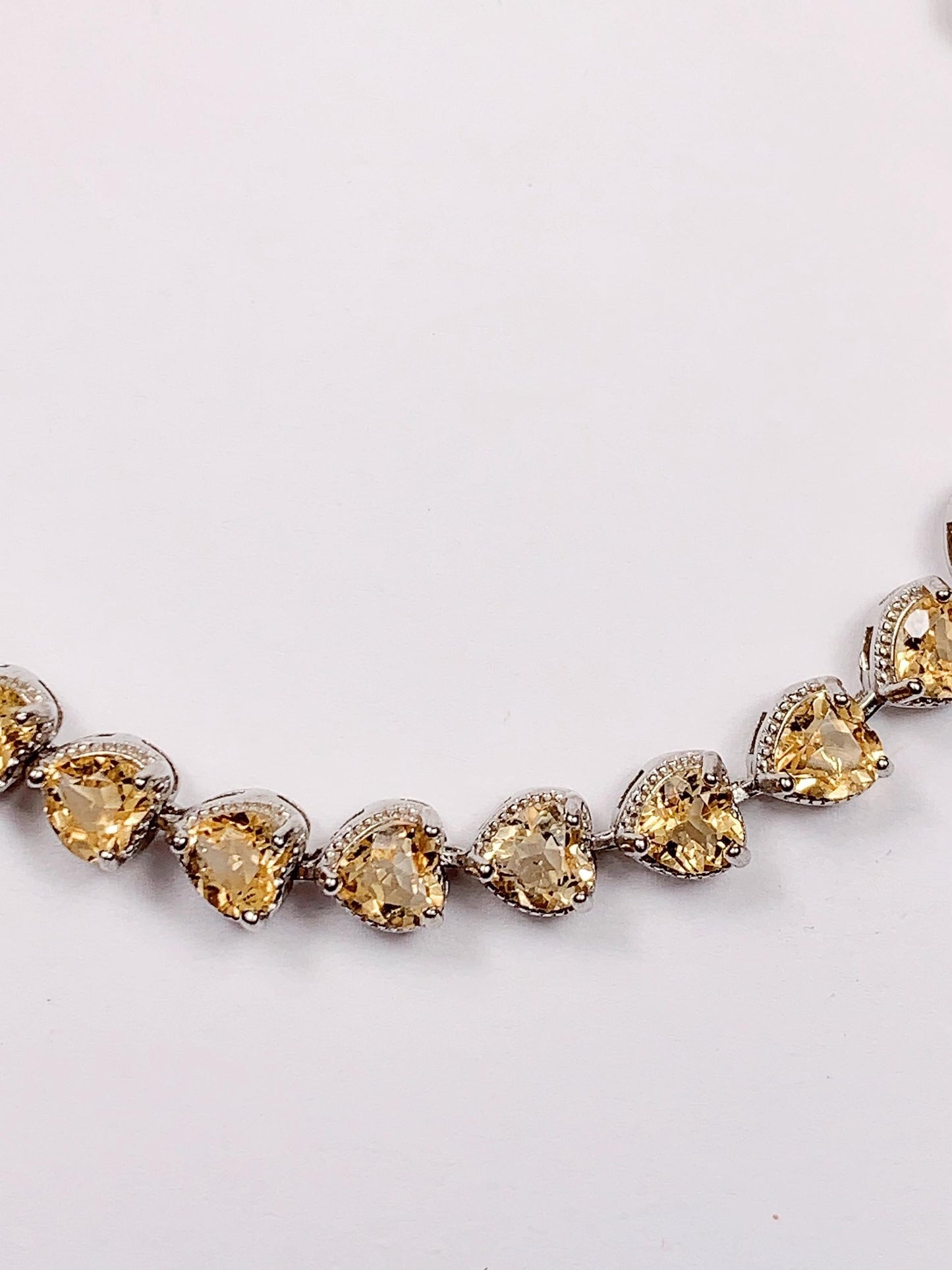 Citrine Heart Bracelet: 18k White Gold Plated Sterling Silver