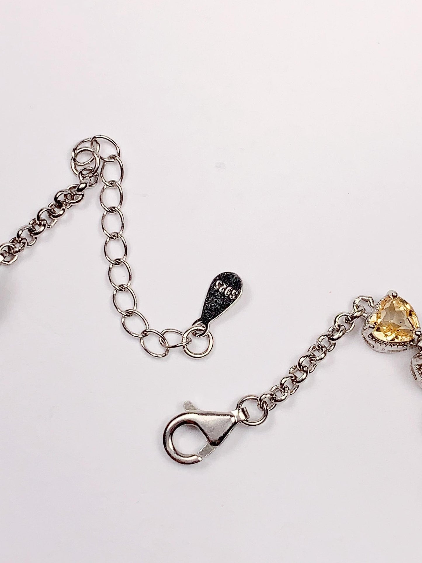 Citrine Heart Bracelet: 18k White Gold Plated Sterling Silver