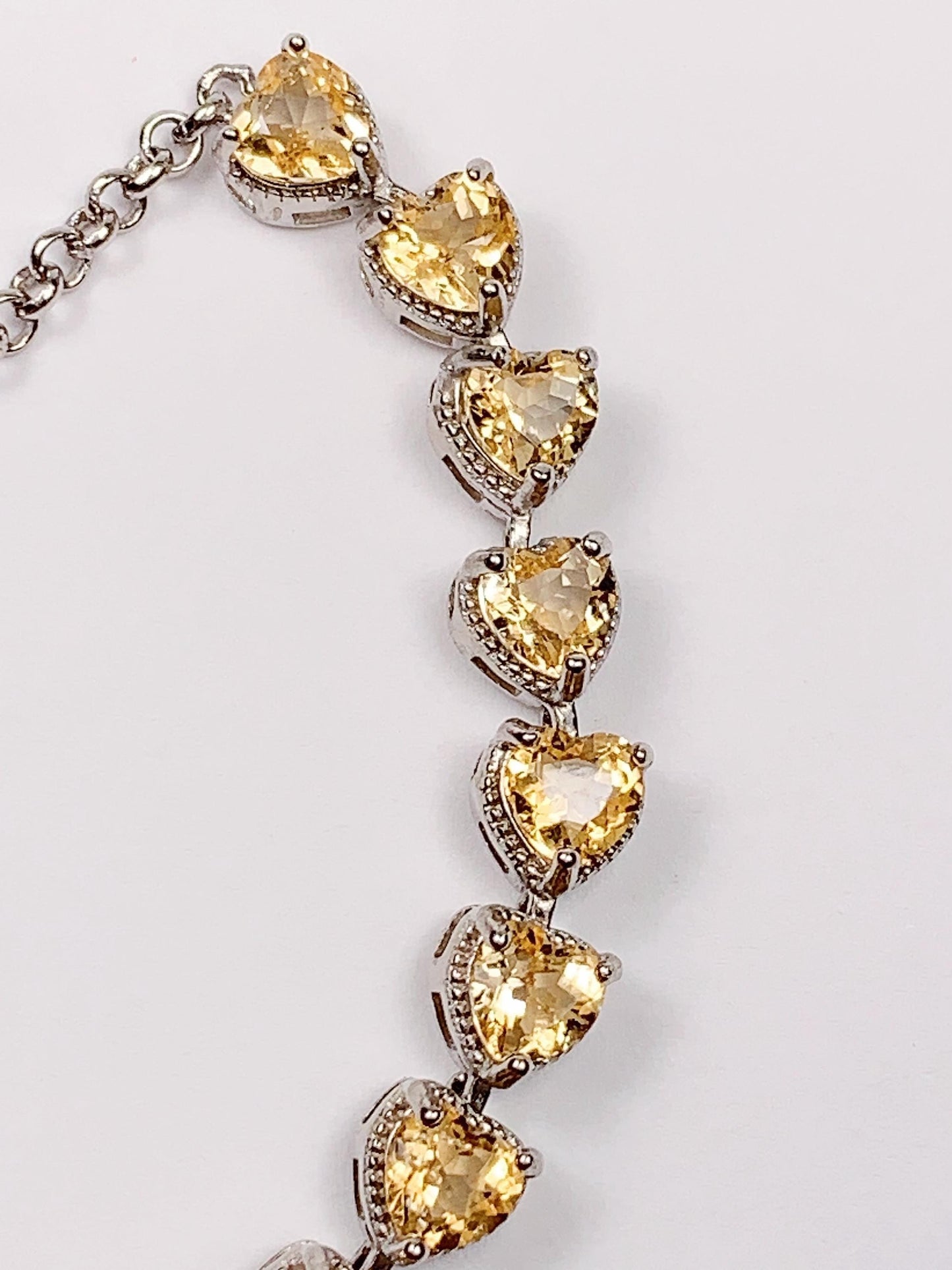 Citrine Heart Bracelet: 18k White Gold Plated Sterling Silver