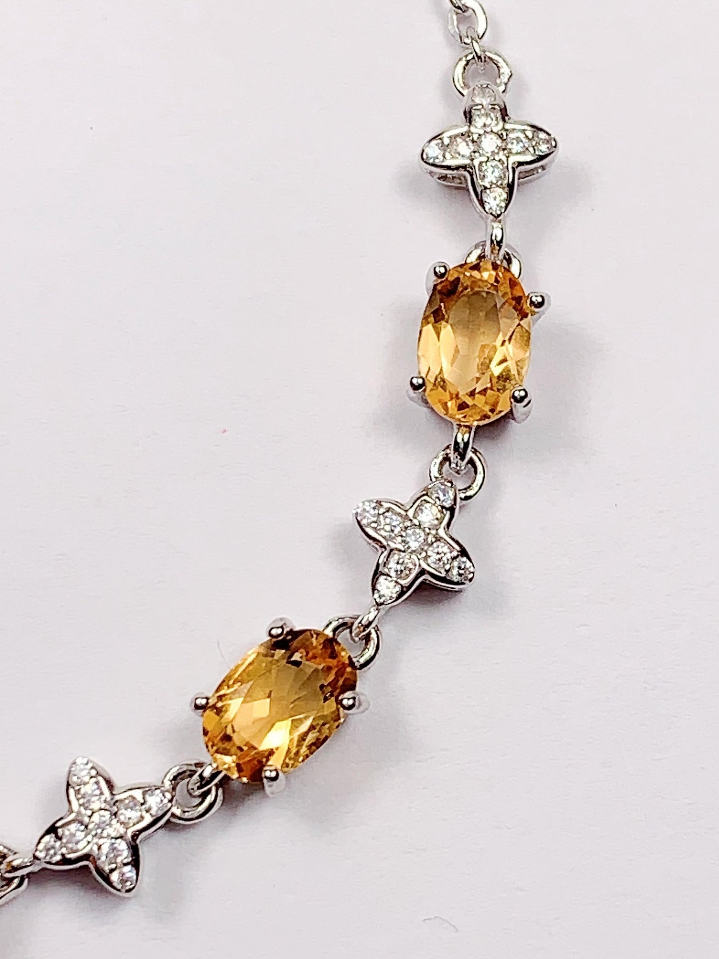Natural Citrine Sterling Silver Bracelet: 18k White Gold Plated