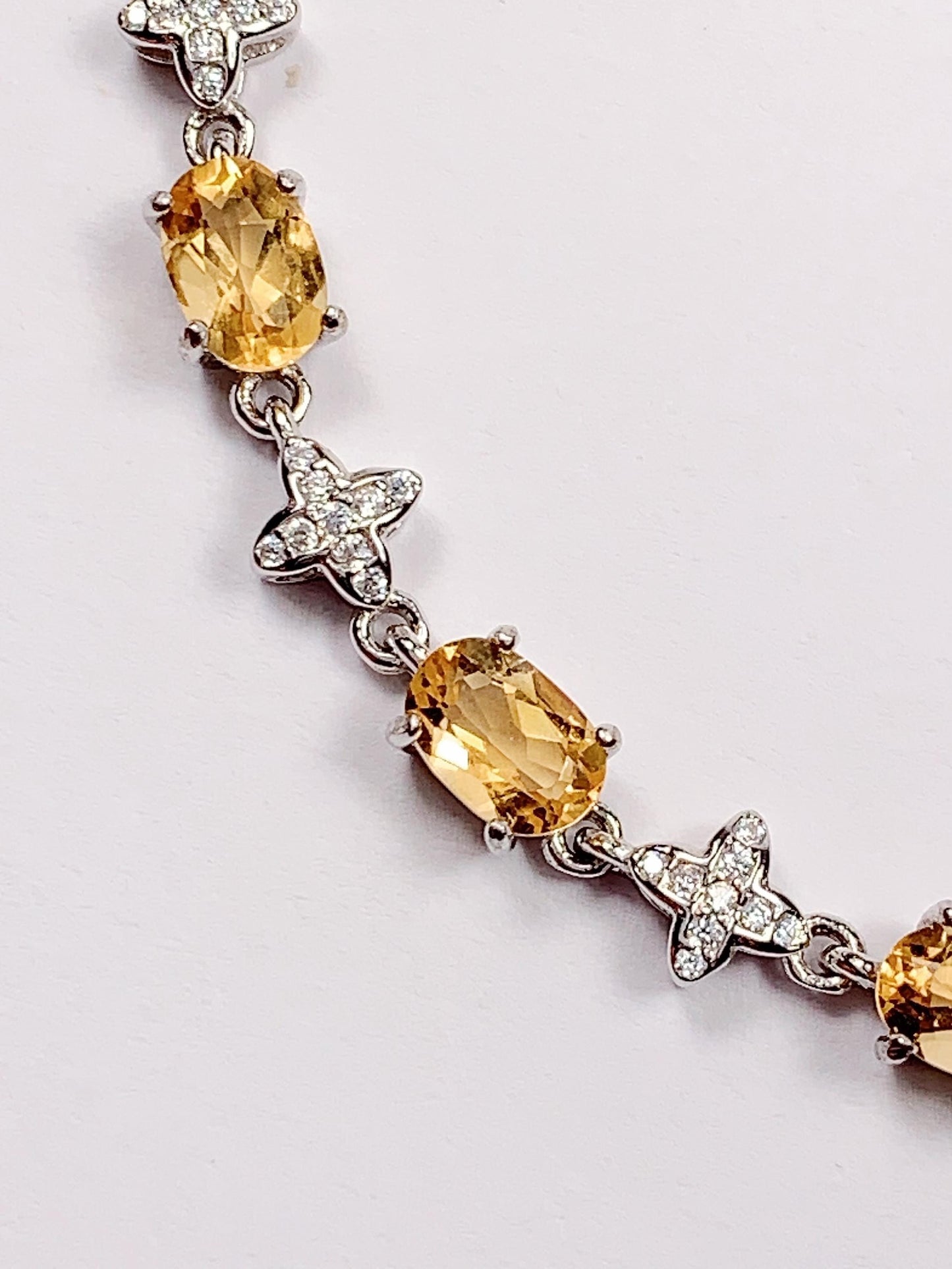 Natural Citrine Sterling Silver Bracelet: 18k White Gold Plated