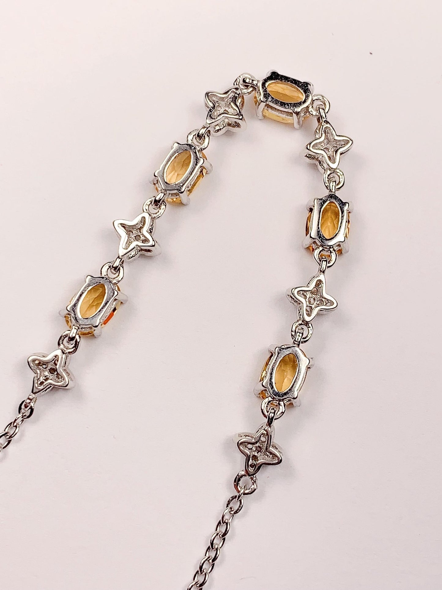 Natural Citrine Sterling Silver Bracelet: 18k White Gold Plated