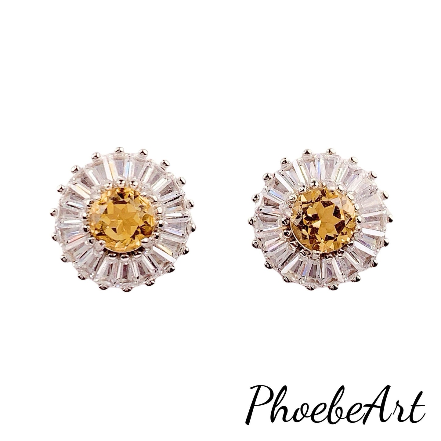 Citrine Earrings: 5mm Round, Yellow Gem, Sterling Silver