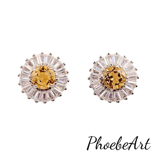 Citrine Earrings: 5mm Round, Yellow Gem, Sterling Silver