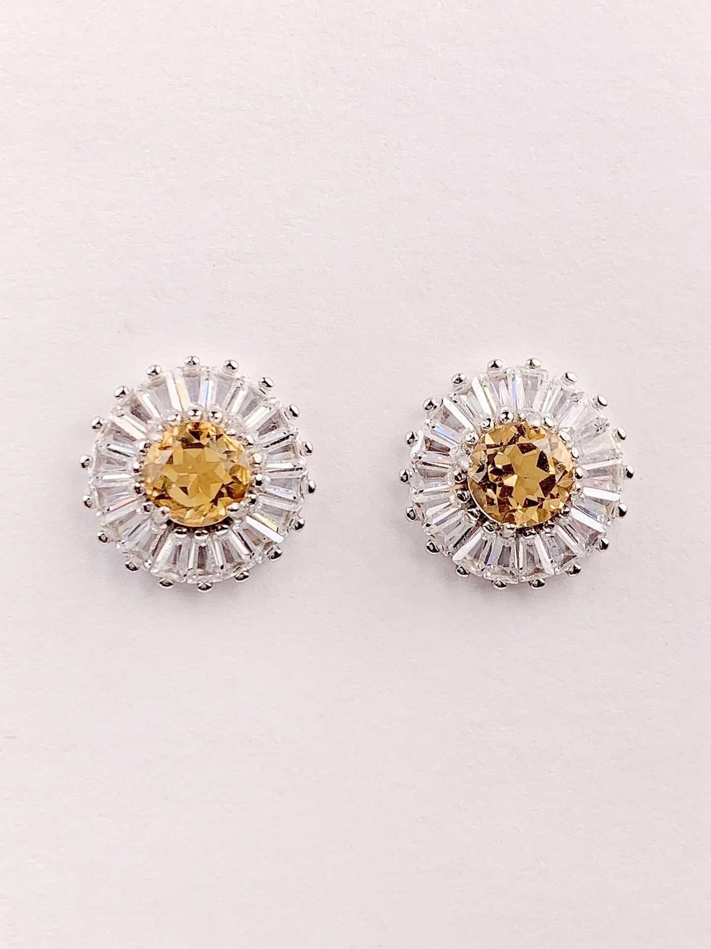 Citrine Earrings: 5mm Round, Yellow Gem, Sterling Silver