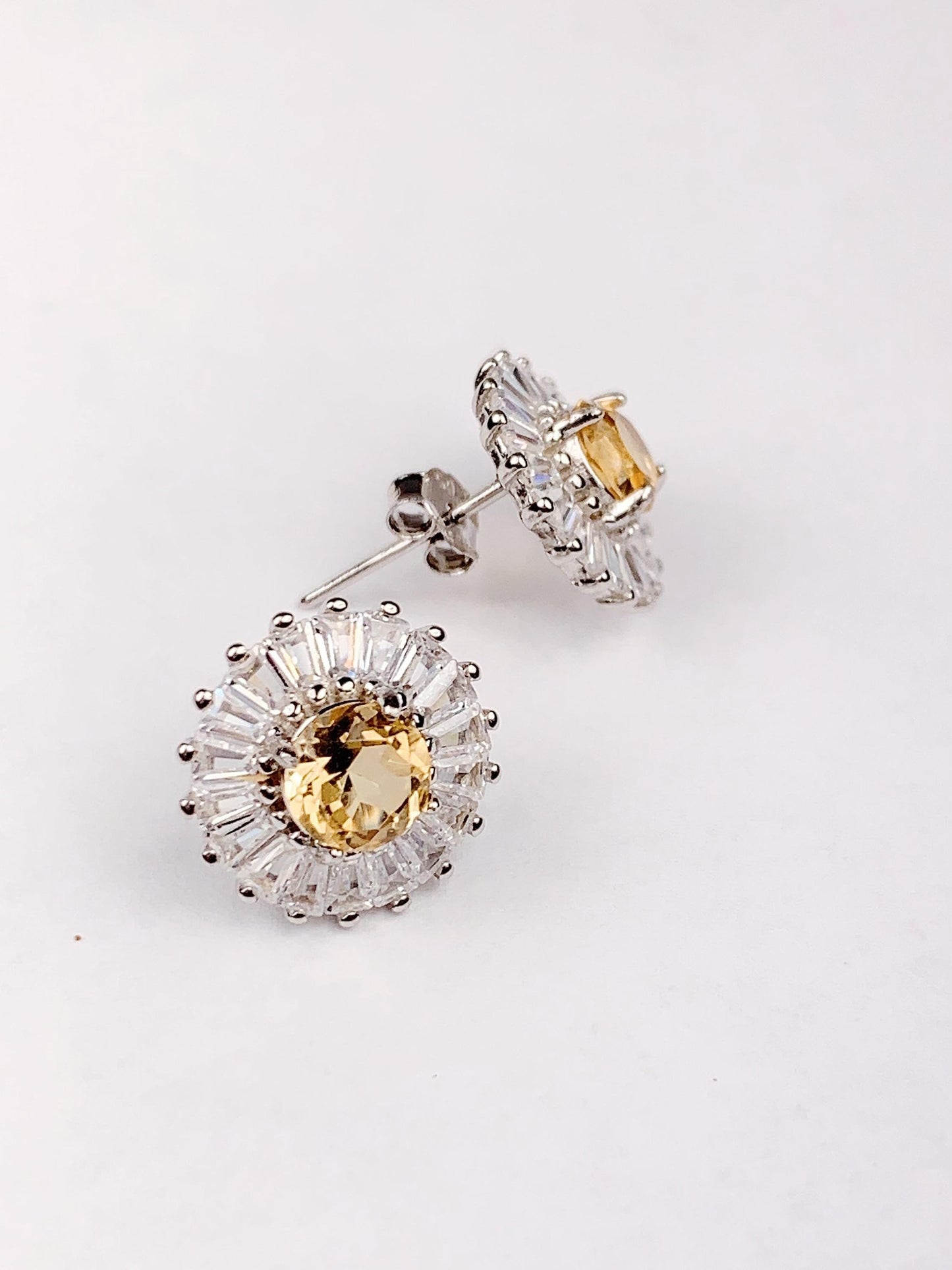 Citrine Earrings: 5mm Round, Yellow Gem, Sterling Silver