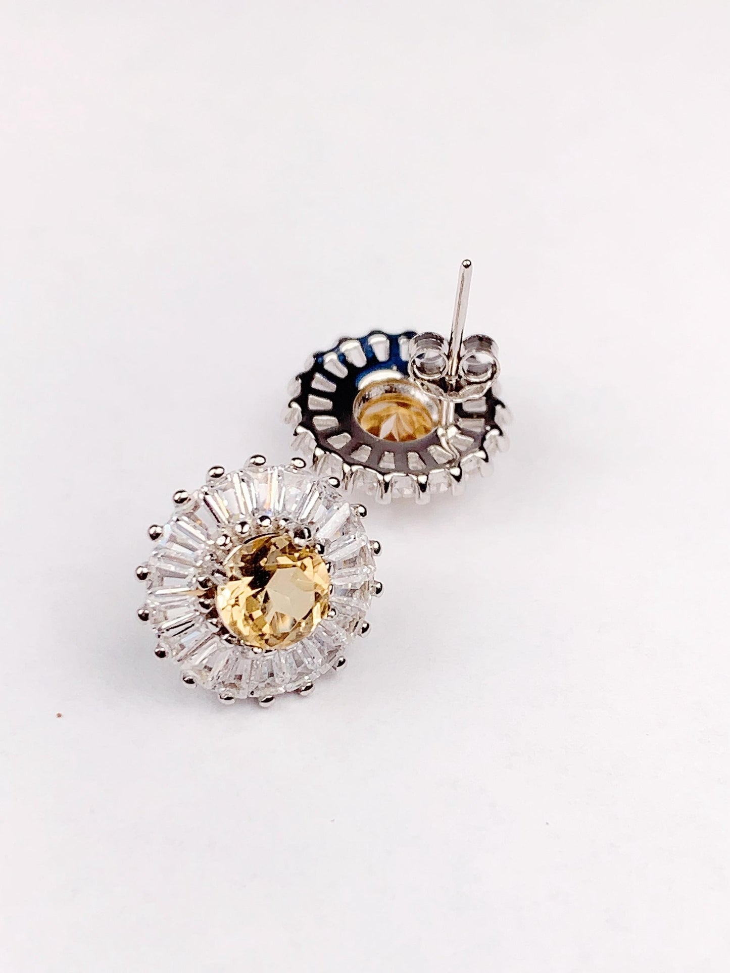 Citrine Earrings: 5mm Round, Yellow Gem, Sterling Silver