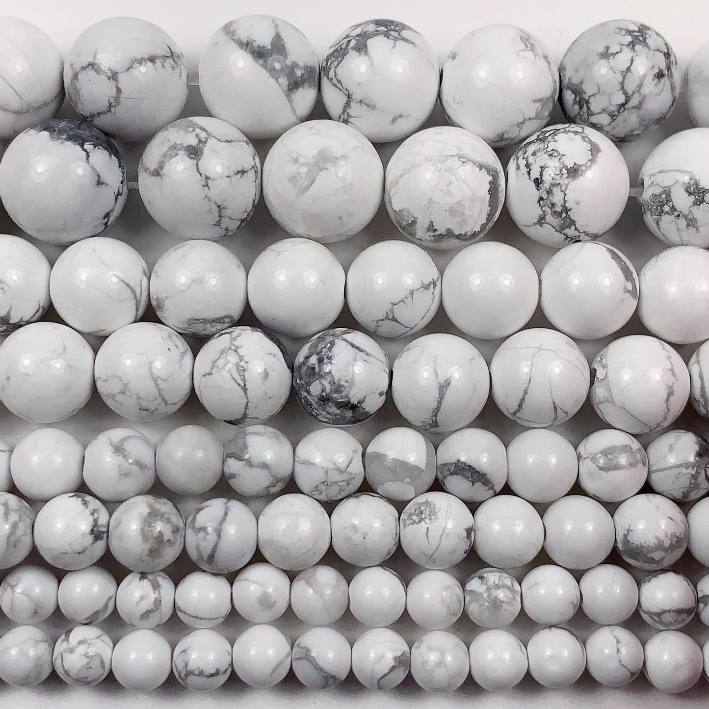 AAA Natural Howlite Beads: Gray White Smooth Round Gemstone Strand