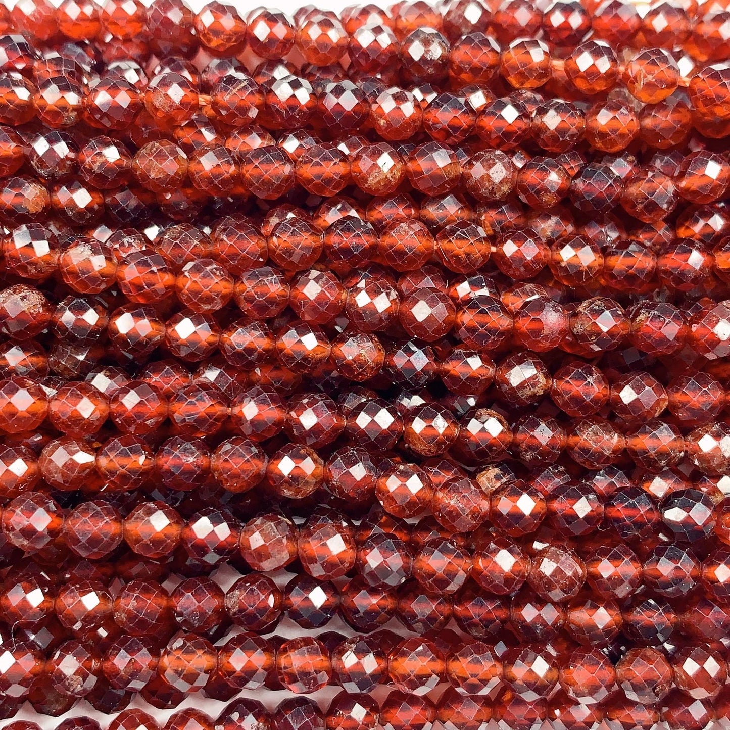 AAA+ Natural Hessonite Garnet Beads: Deep Orange Faceted Rounds, 2-4mm