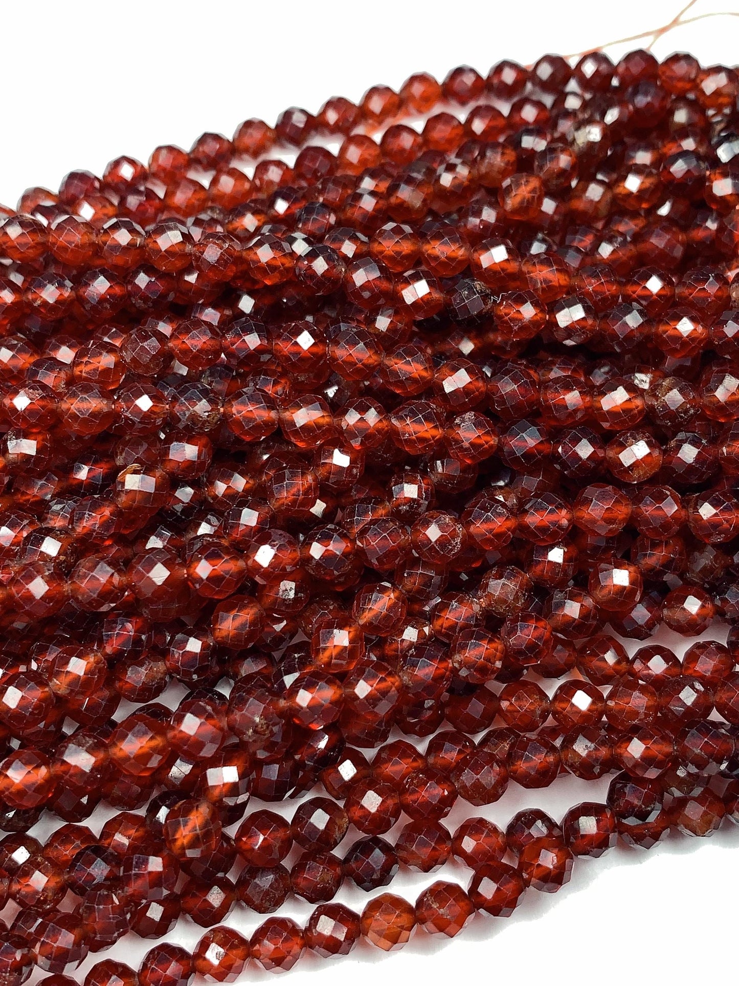 AAA+ Natural Hessonite Garnet Beads: Deep Orange Faceted Rounds, 2-4mm