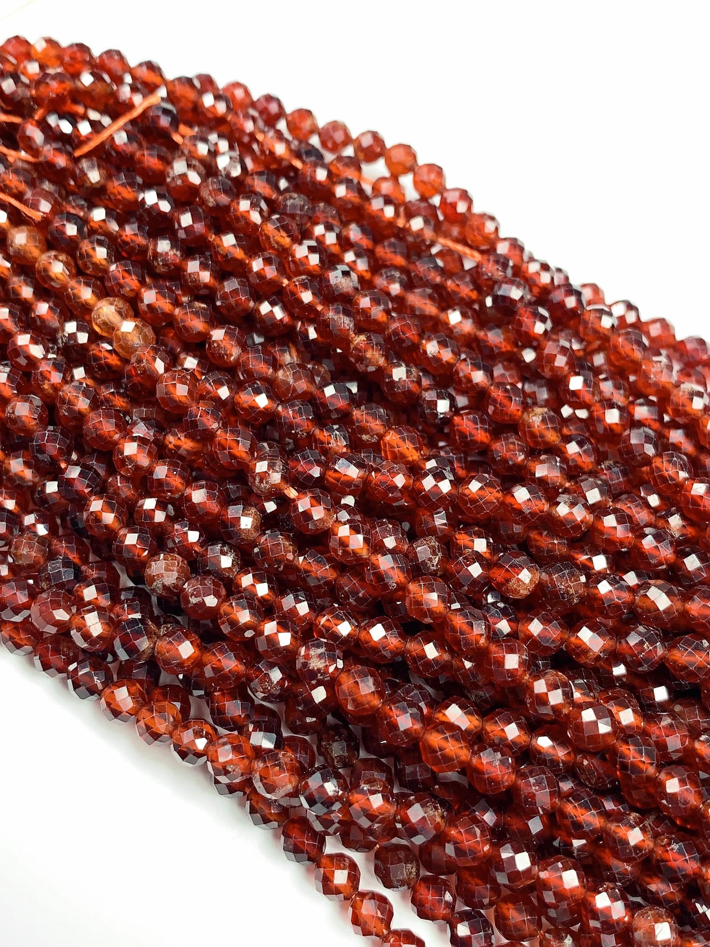 AAA+ Natural Hessonite Garnet Beads: Deep Orange Faceted Rounds, 2-4mm