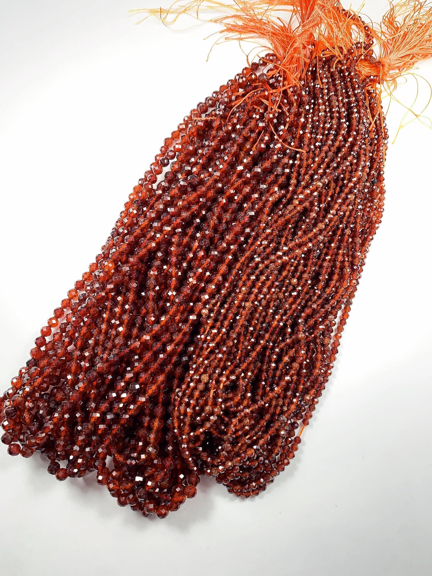 AAA+ Natural Hessonite Garnet Beads: Deep Orange Faceted Rounds, 2-4mm