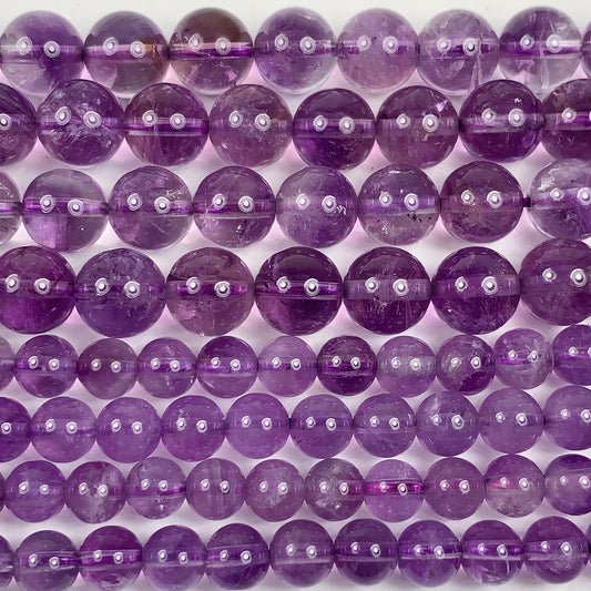 Natural Lavender Amethyst Quartz Beads: Smooth Round, 15.5" Strand