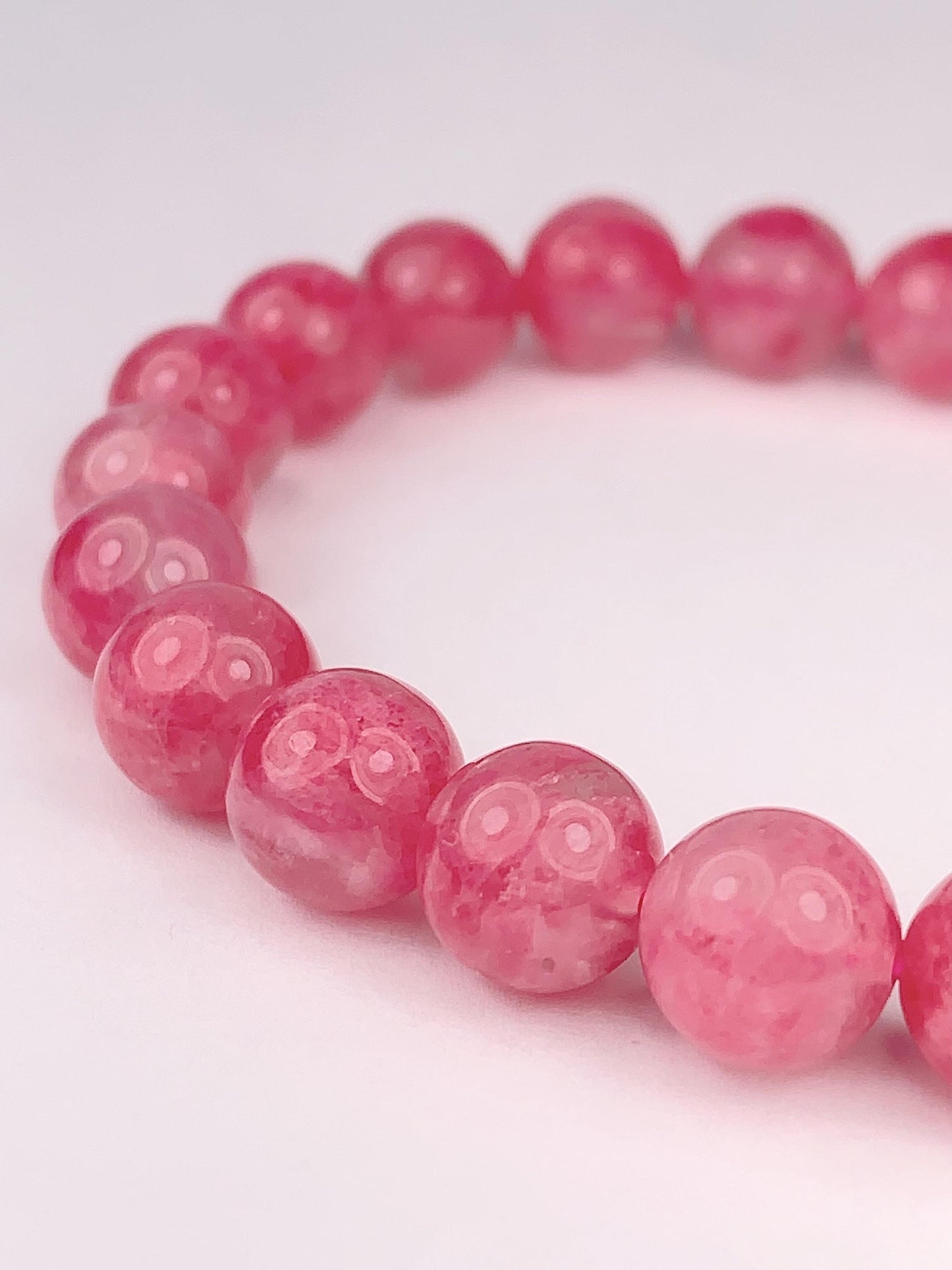 Half transparent Pink Rhodonite Bracelet:  Natural Genuine Smooth Round Gemstone, Handmade in USA