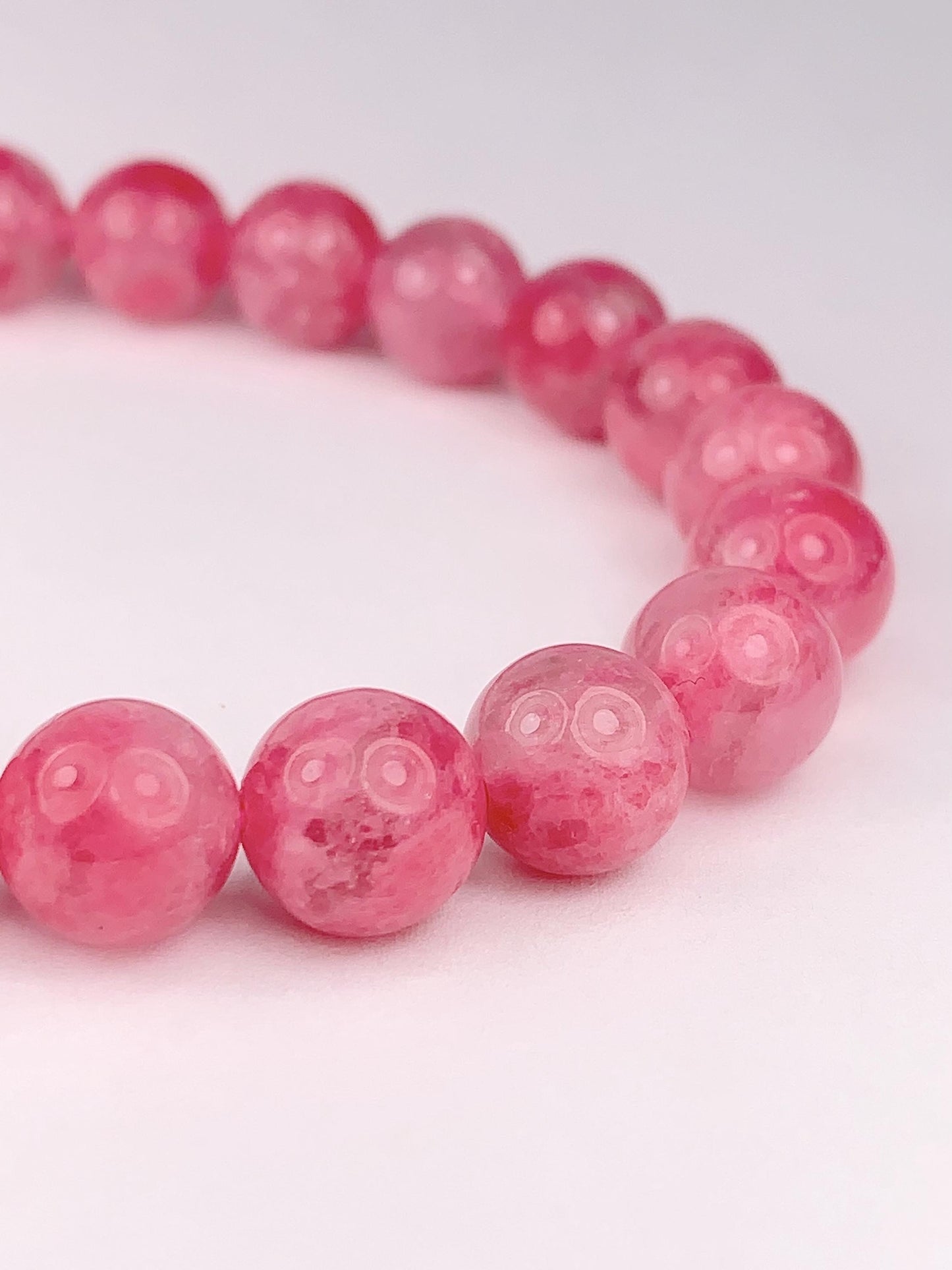 Half transparent Pink Rhodonite Bracelet:  Natural Genuine Smooth Round Gemstone, Handmade in USA