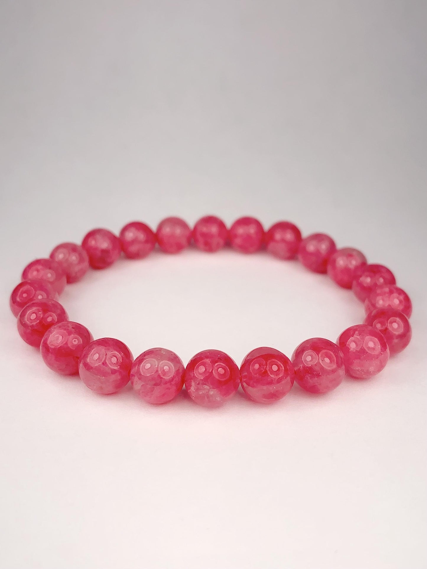 Half transparent Pink Rhodonite Bracelet:  Natural Genuine Smooth Round Gemstone, Handmade in USA