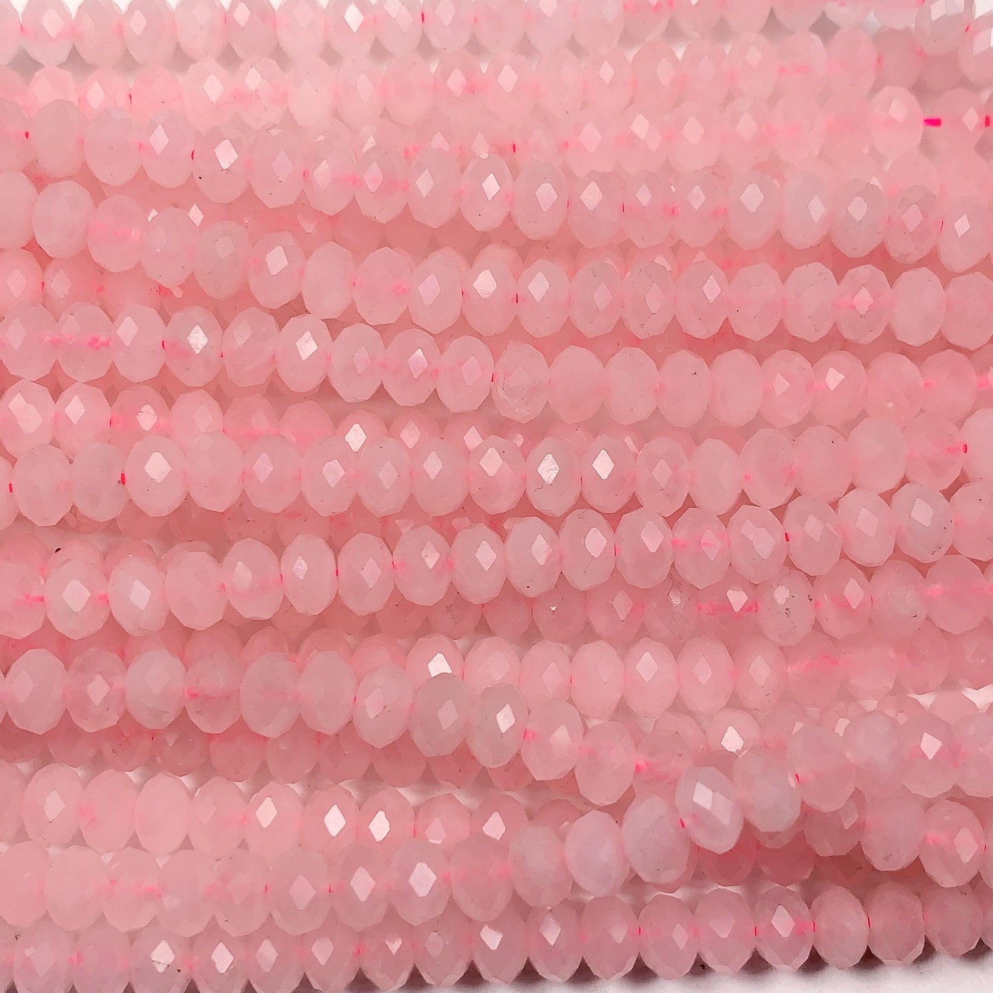 4x6mm Natural Madagascar Cream Pink Rose Quartz Faceted Rondelle Beads - 15.5" Strand