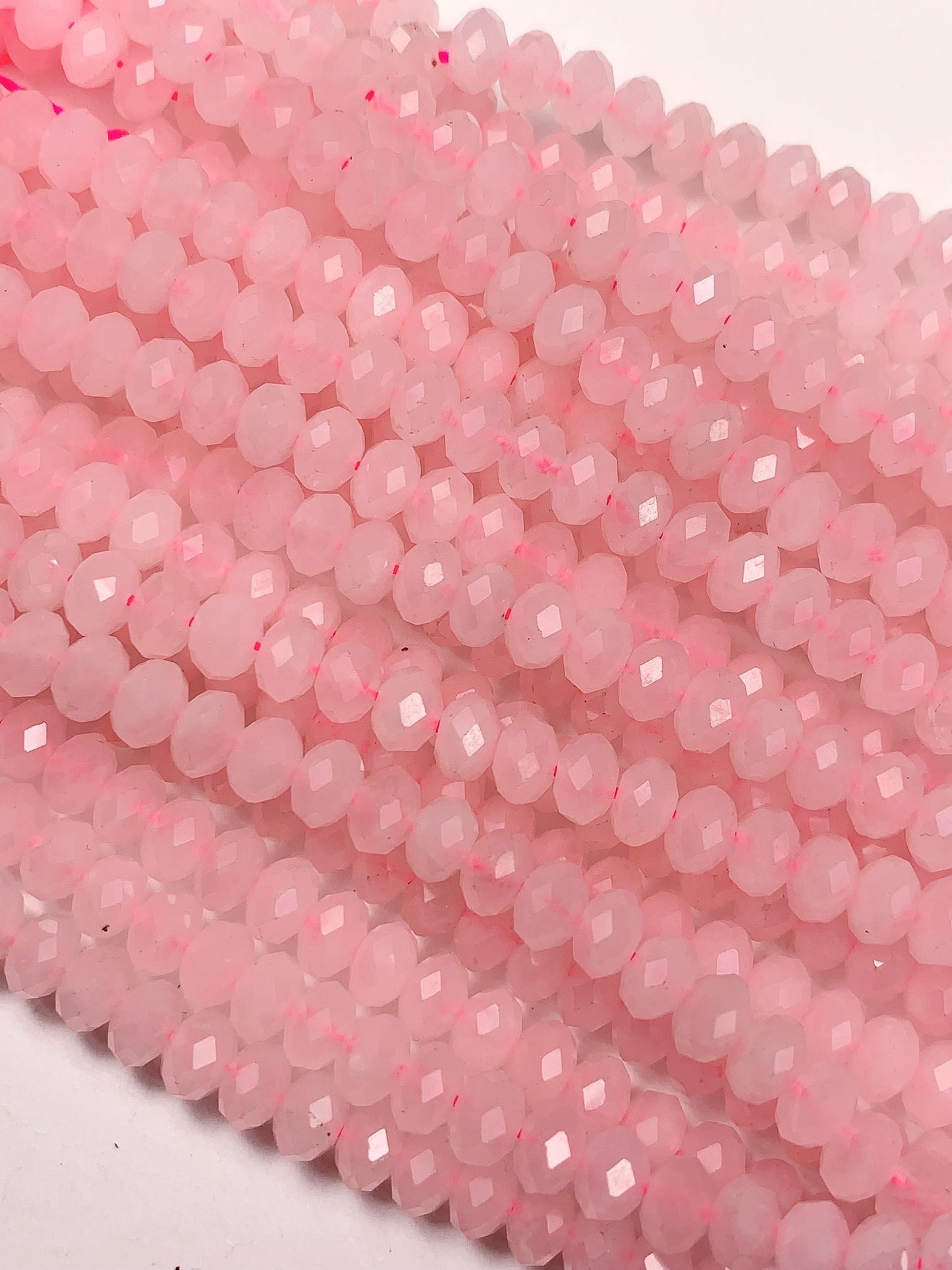 4x6mm Natural Madagascar Cream Pink Rose Quartz Faceted Rondelle Beads - 15.5" Strand