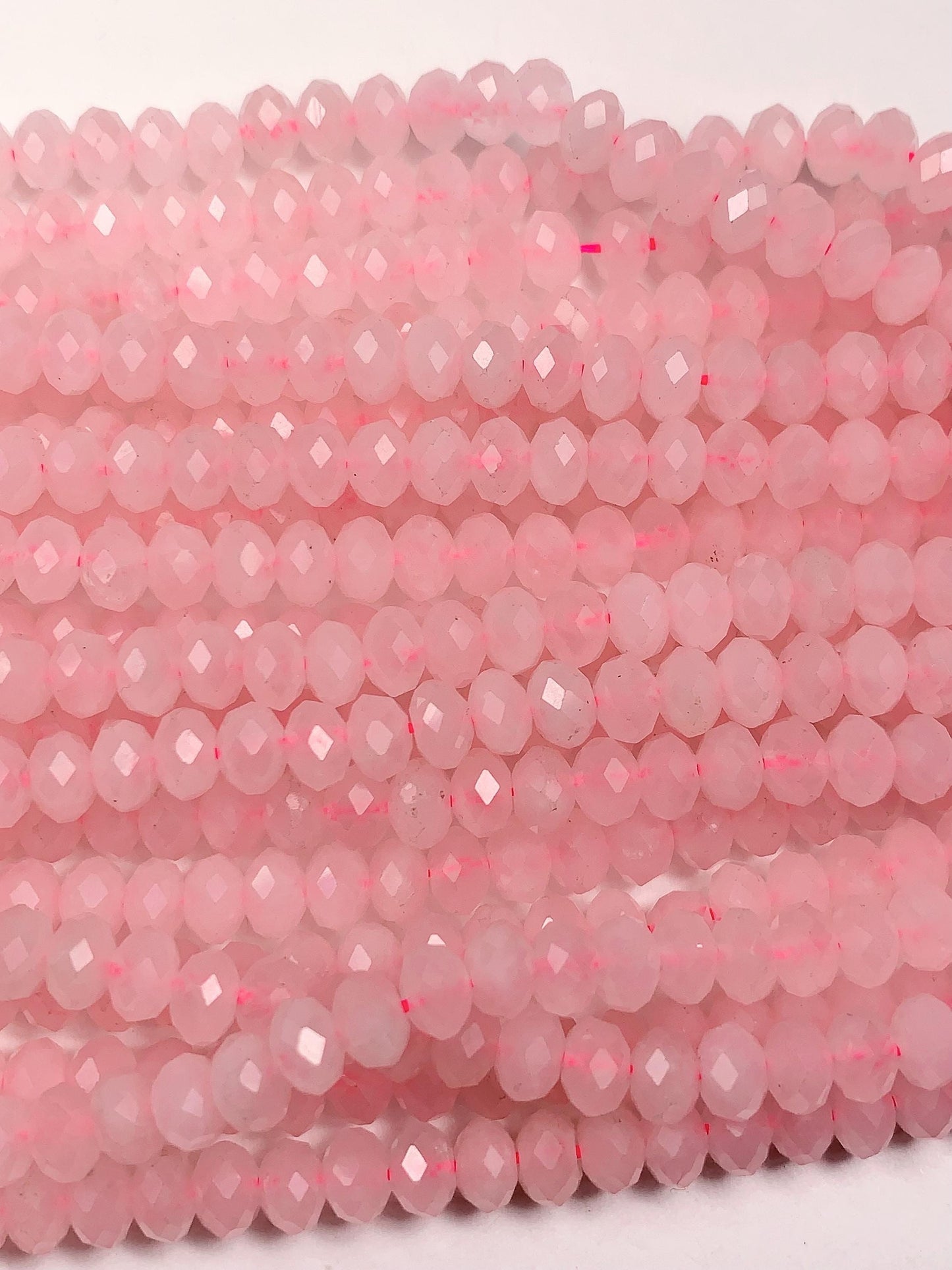 4x6mm Natural Madagascar Cream Pink Rose Quartz Faceted Rondelle Beads - 15.5" Strand