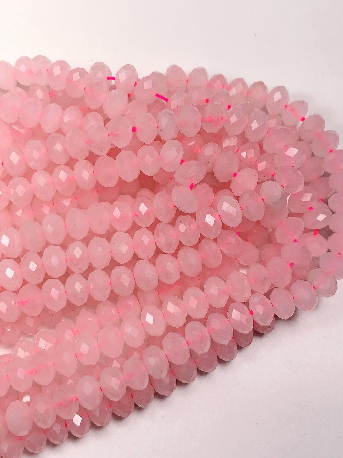 4x6mm Natural Madagascar Cream Pink Rose Quartz Faceted Rondelle Beads - 15.5" Strand