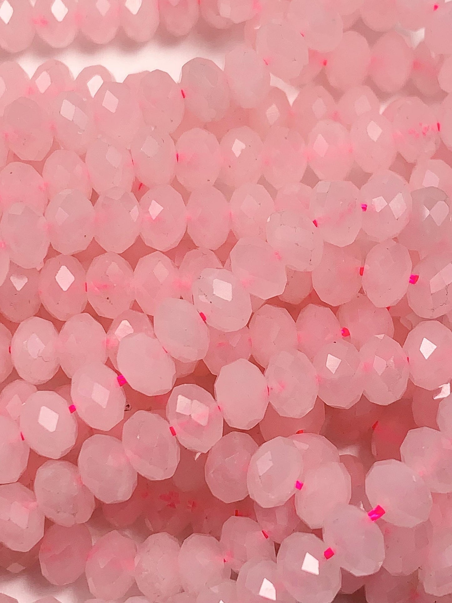 4x6mm Natural Madagascar Cream Pink Rose Quartz Faceted Rondelle Beads - 15.5" Strand