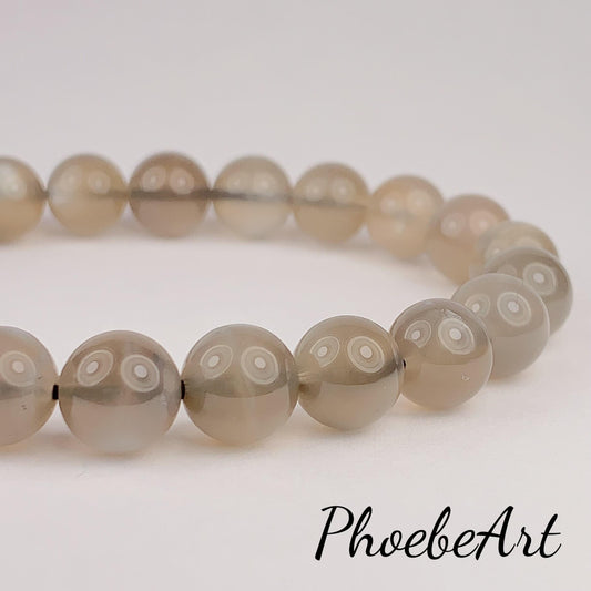Natural Brown Silver Moonstone Bracelet: Round Gemstone Stretch Bracelet (8mm)