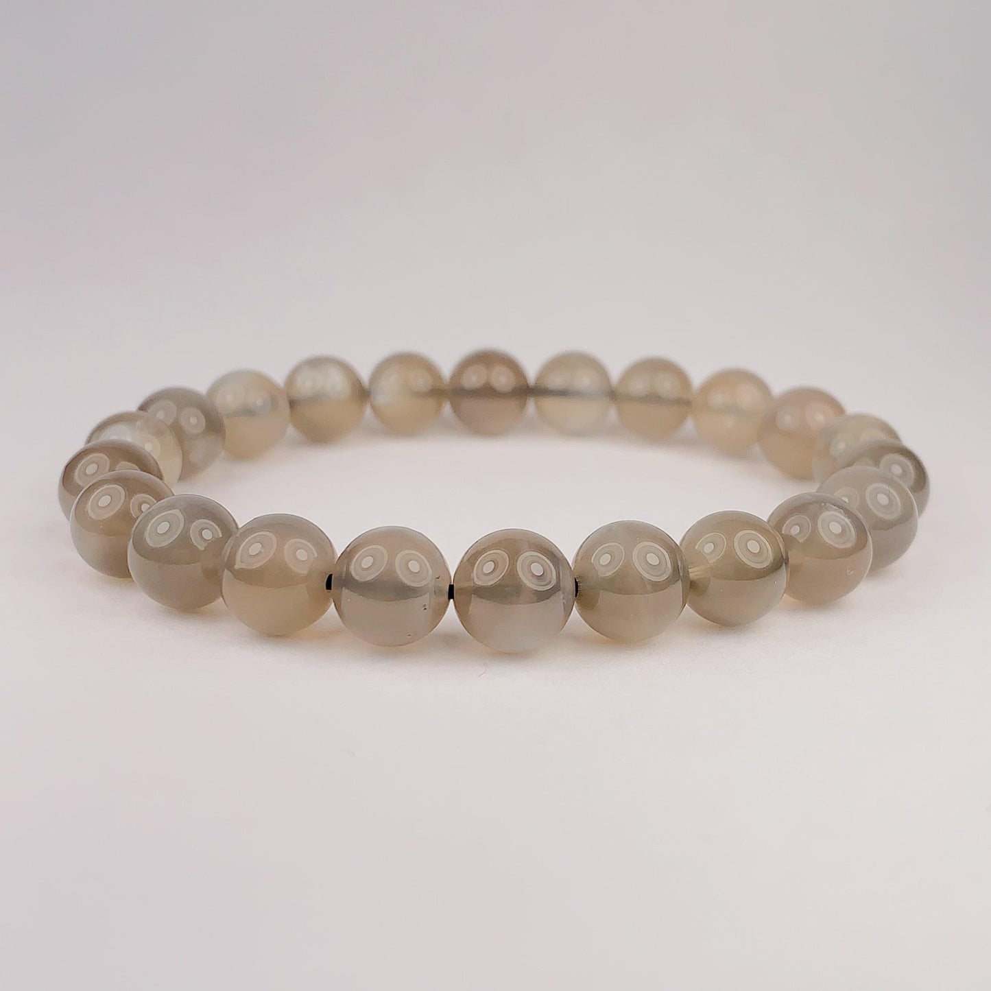 Natural Brown Silver Moonstone Bracelet: Round Gemstone Stretch Bracelet (8mm)