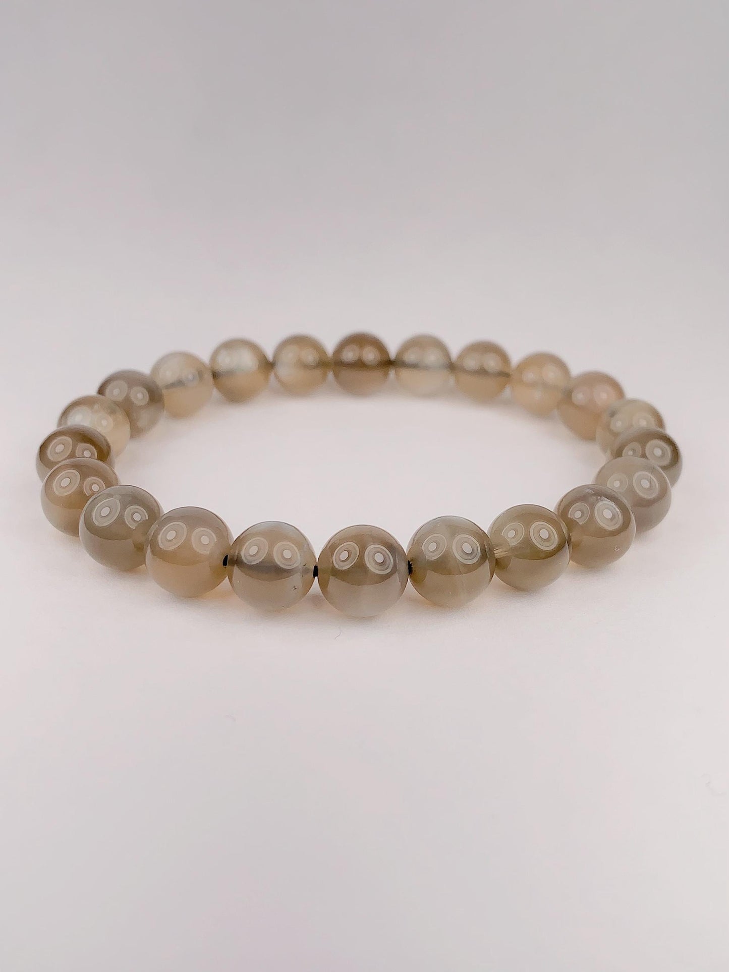 Natural Brown Silver Moonstone Bracelet: Round Gemstone Stretch Bracelet (8mm)