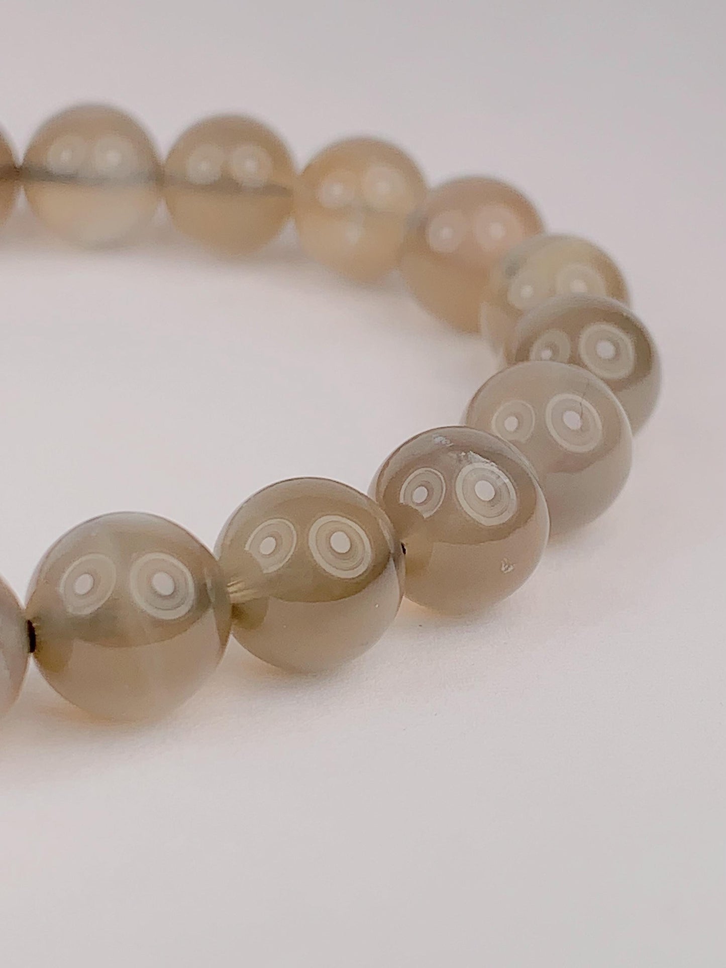Natural Brown Silver Moonstone Bracelet: Round Gemstone Stretch Bracelet (8mm)