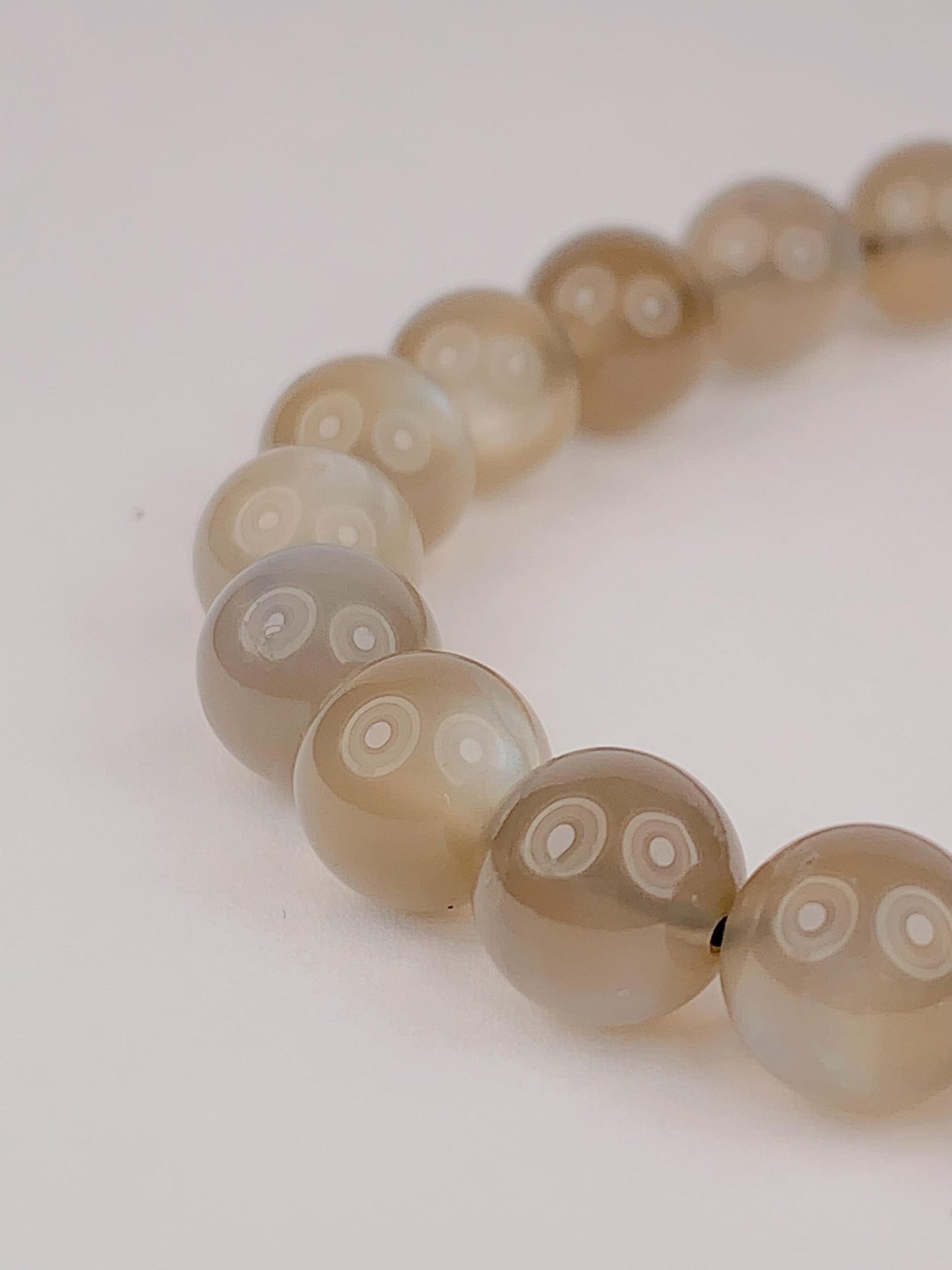 Natural Brown Silver Moonstone Bracelet: Round Gemstone Stretch Bracelet (8mm)