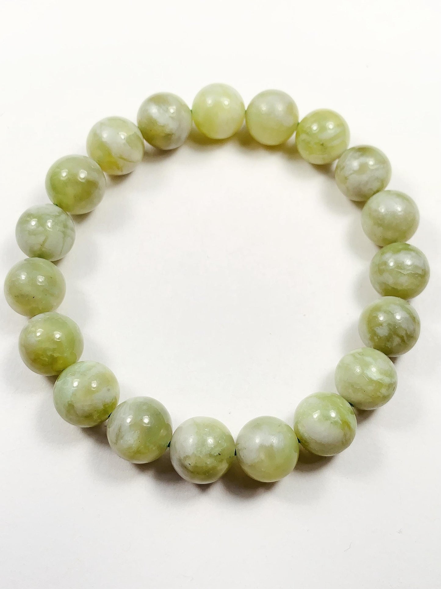 Genuine Natural Green Grape Sepentine Jade Smooth Round Stretch Bracelet   10mm Birthstone