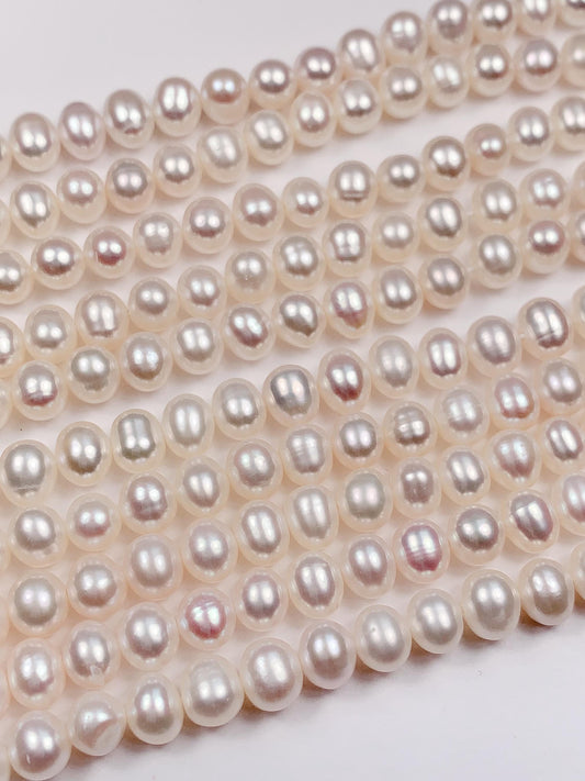 6.5-7mm very good quality Genuine Natural White oval  Pearl Beads 14 Strand Jewelry making