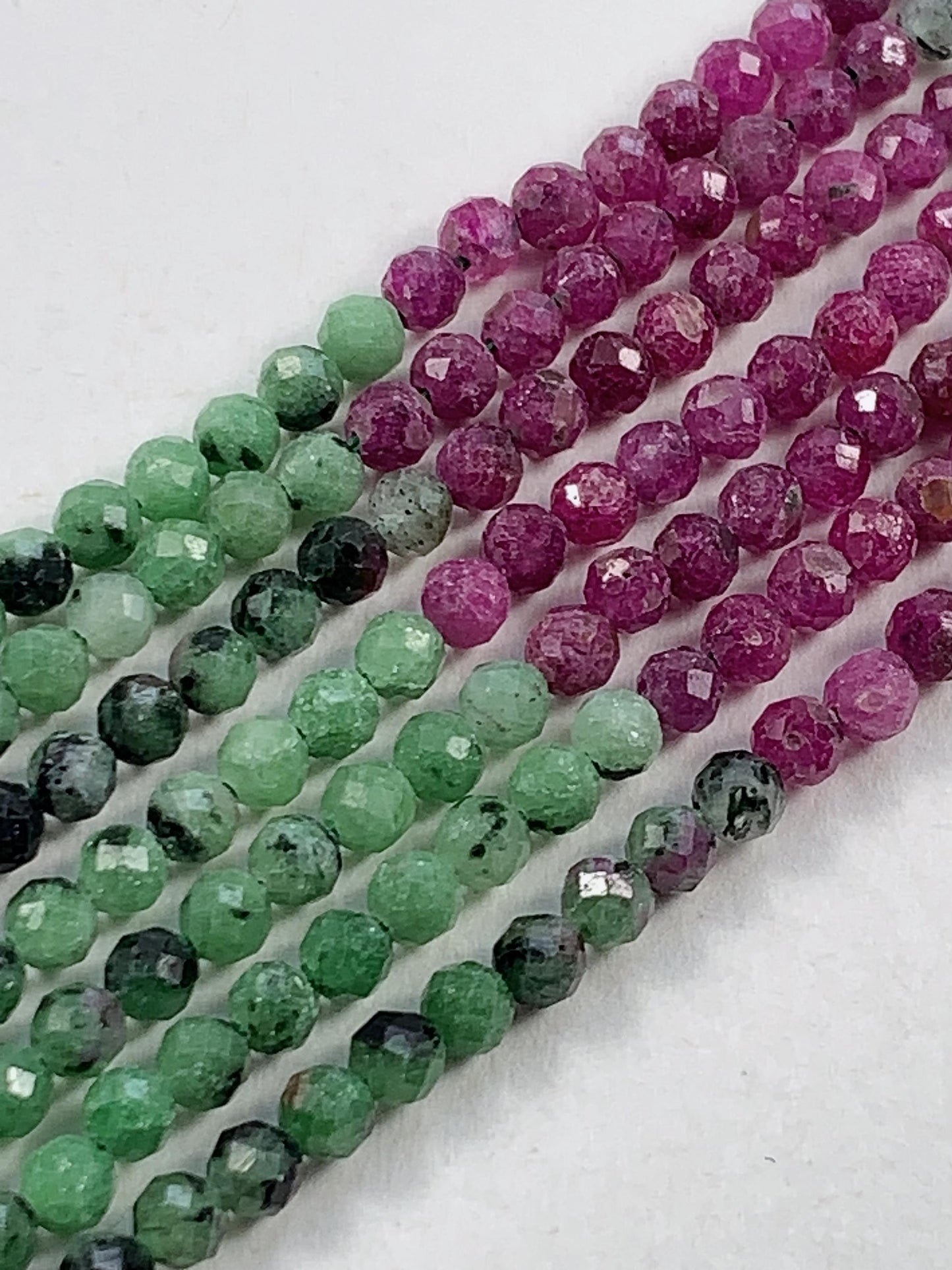 AAA Ruby Zoisite Faceted Round Beads:Natural Genuine Green Red Gemstone Strand 15.5 3mm