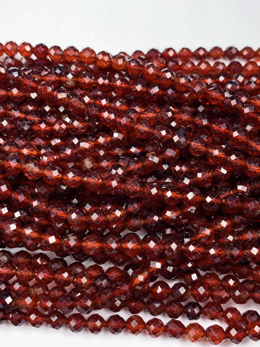 AAA+ Natural Hessonite Garnet Beads: Deep Orange Faceted Rounds, 2-4mm