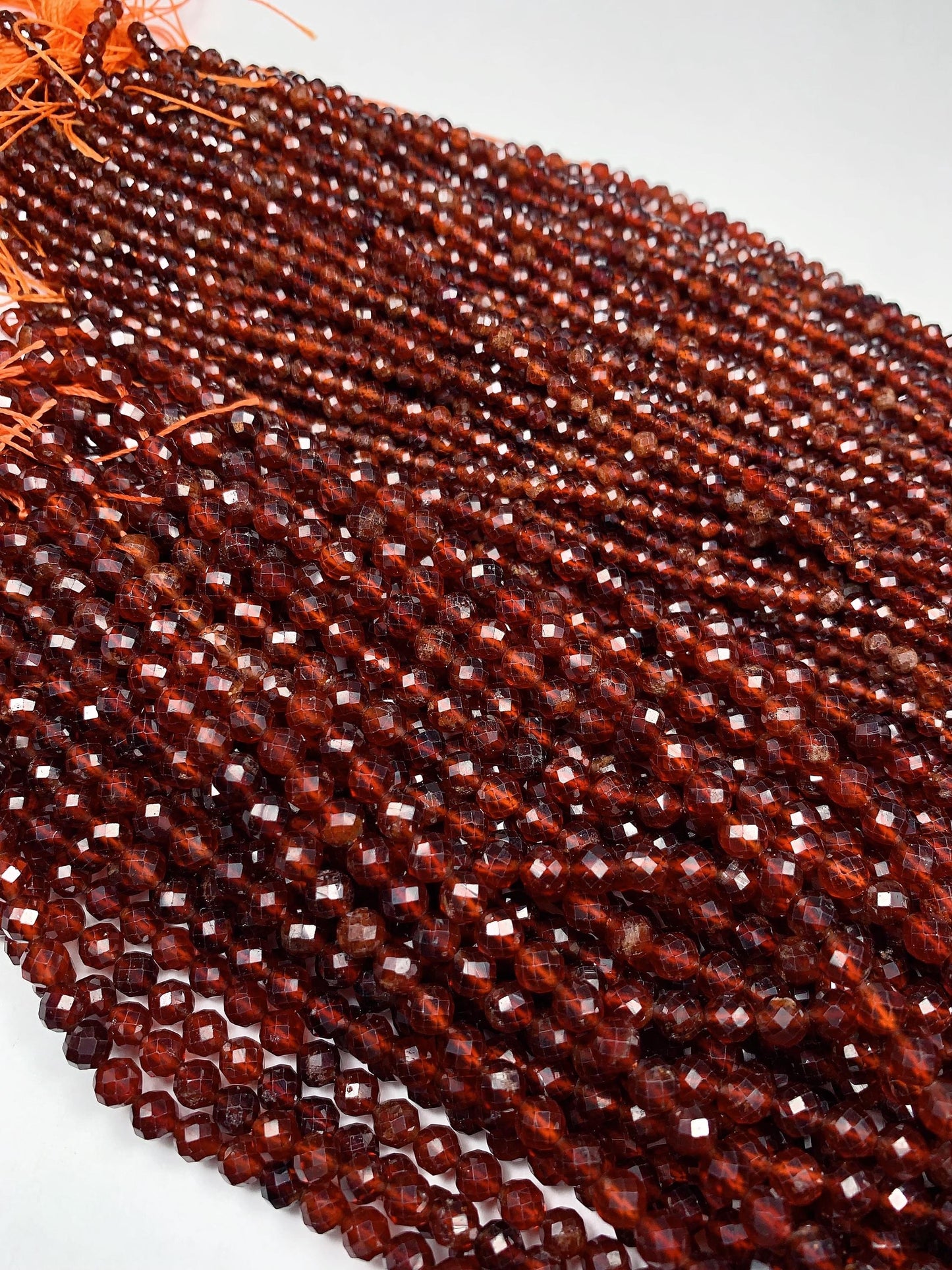 AAA+ Natural Hessonite Garnet Beads: Deep Orange Faceted Rounds, 2-4mm