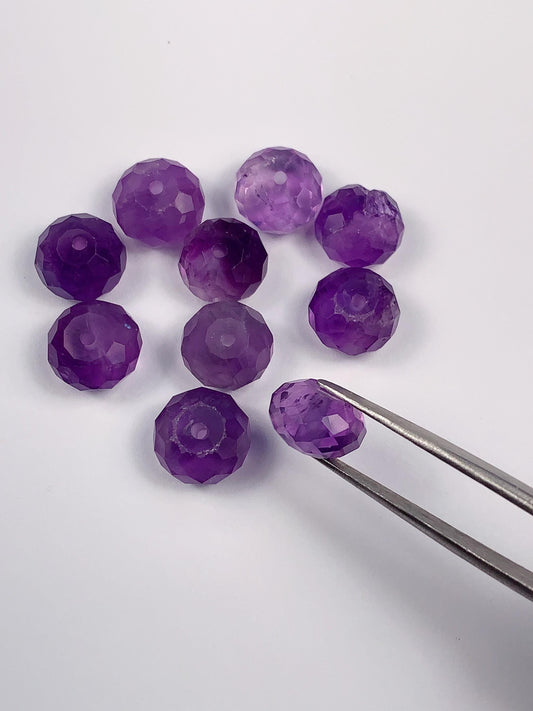10mm Natural Purple Amethyst Faceted Rondelle beads Loose Gems Gemstone