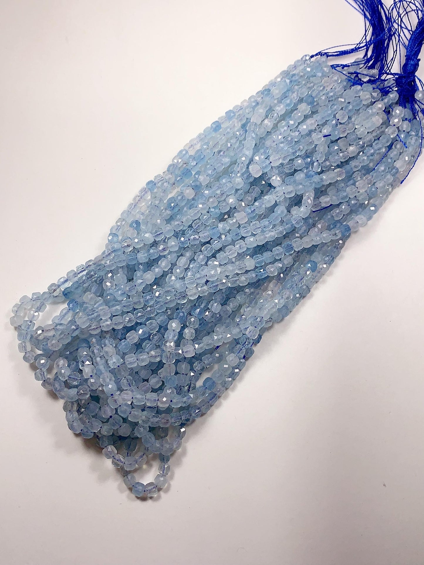 4.5mm Natural Blue Aquamarine Faceted Square Cube Beads Gemstone Strand 15.5