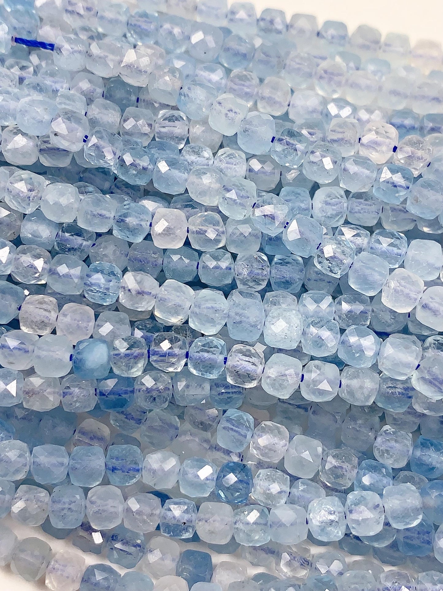 4.5mm Natural Blue Aquamarine Faceted Square Cube Beads Gemstone Strand 15.5