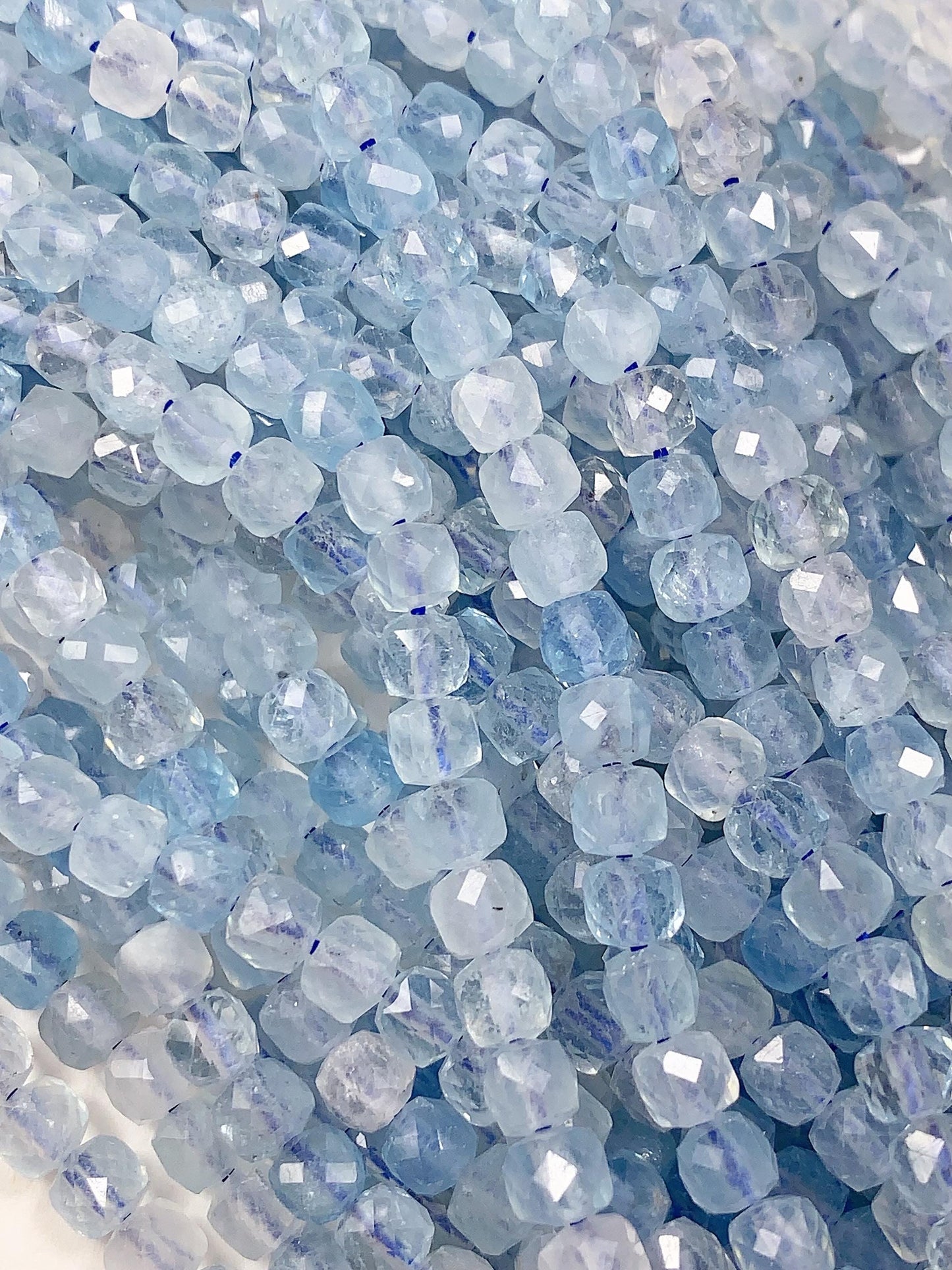 4.5mm Natural Blue Aquamarine Faceted Square Cube Beads Gemstone Strand 15.5