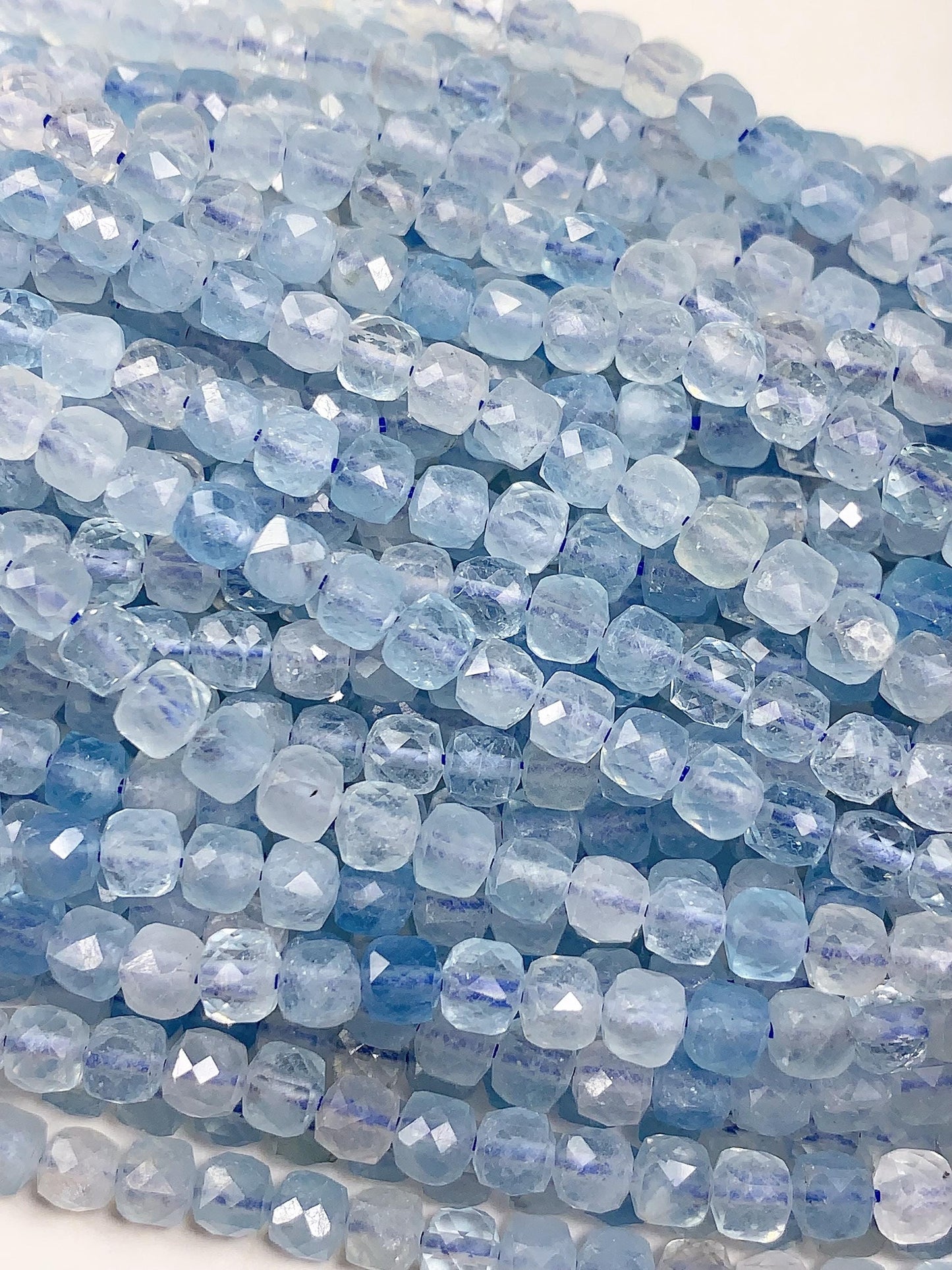 4.5mm Natural Blue Aquamarine Faceted Square Cube Beads Gemstone Strand 15.5