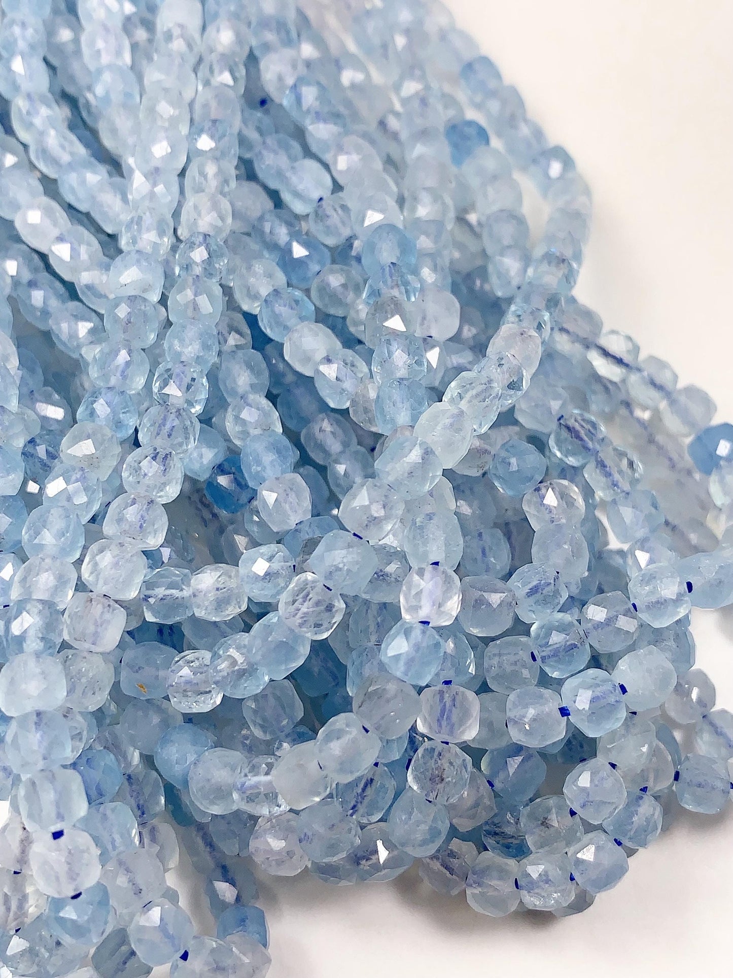 4.5mm Natural Blue Aquamarine Faceted Square Cube Beads Gemstone Strand 15.5