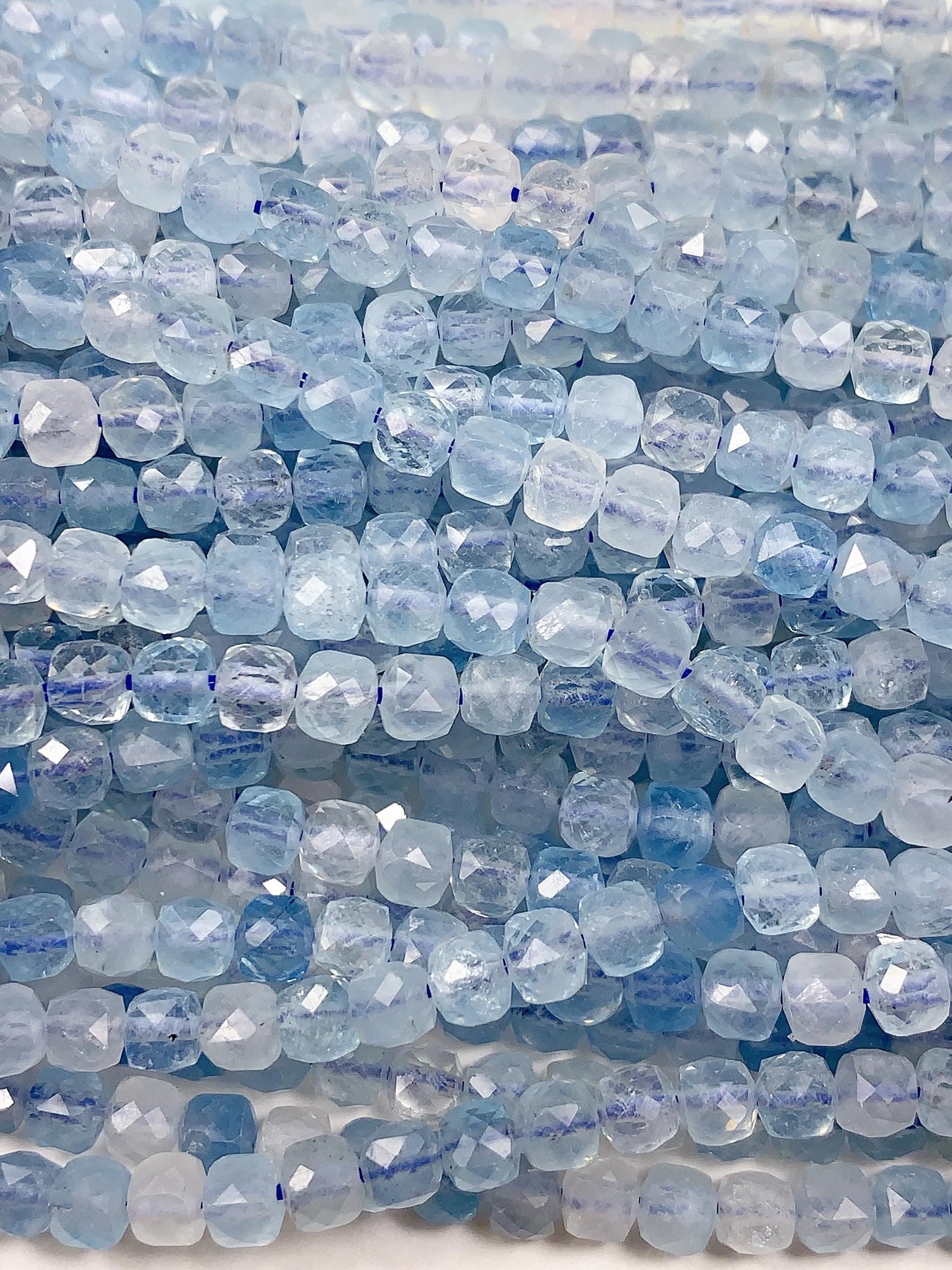 4.5mm Natural Blue Aquamarine Faceted Square Cube Beads Gemstone Strand 15.5