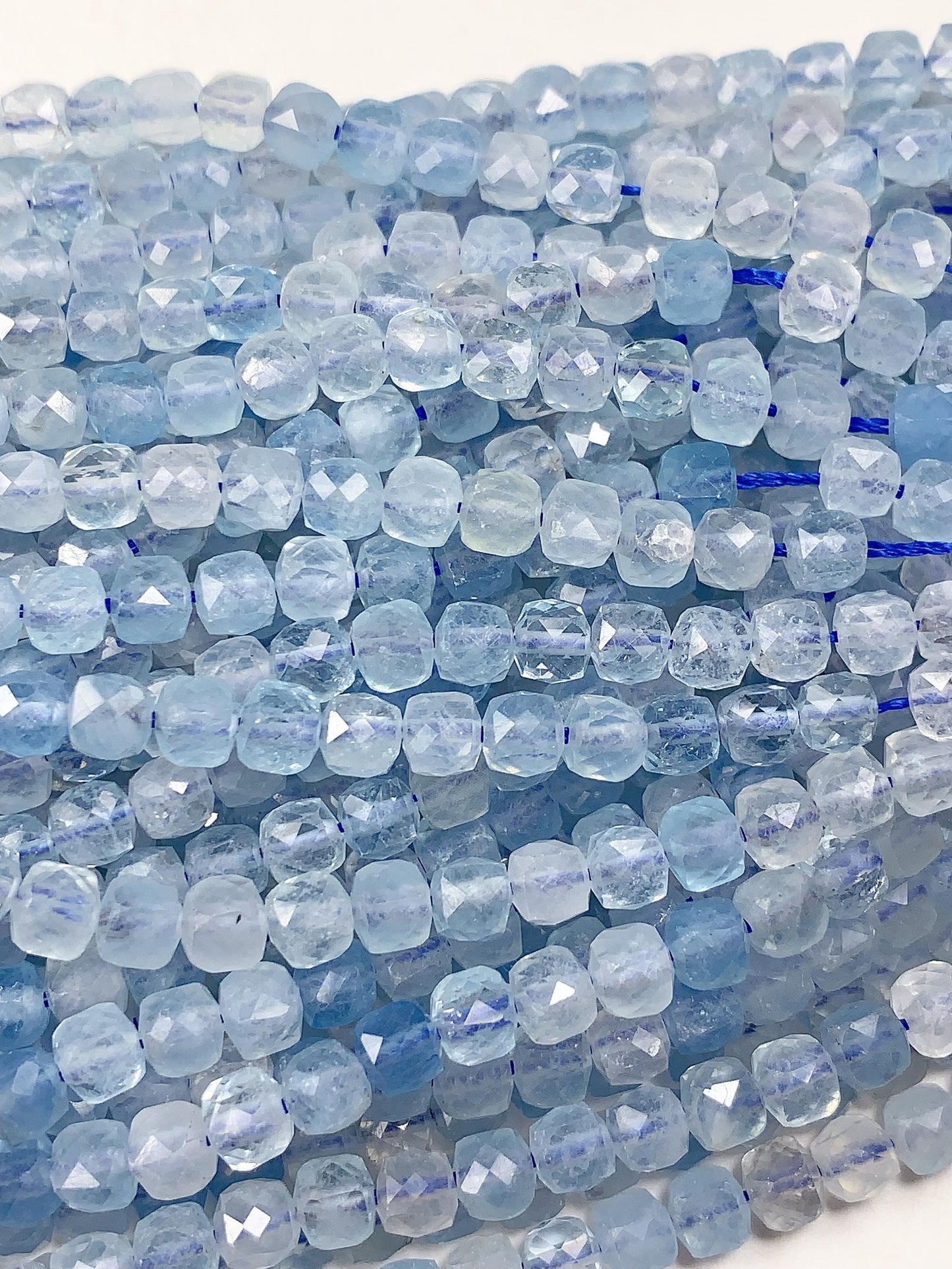 4.5mm Natural Blue Aquamarine Faceted Square Cube Beads Gemstone Strand 15.5