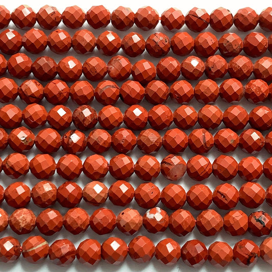 AAA Red Jasper Faceted Round Beads: Natural Genuine Gemstone Strand 15.5" (2mm 3mm 4mm)